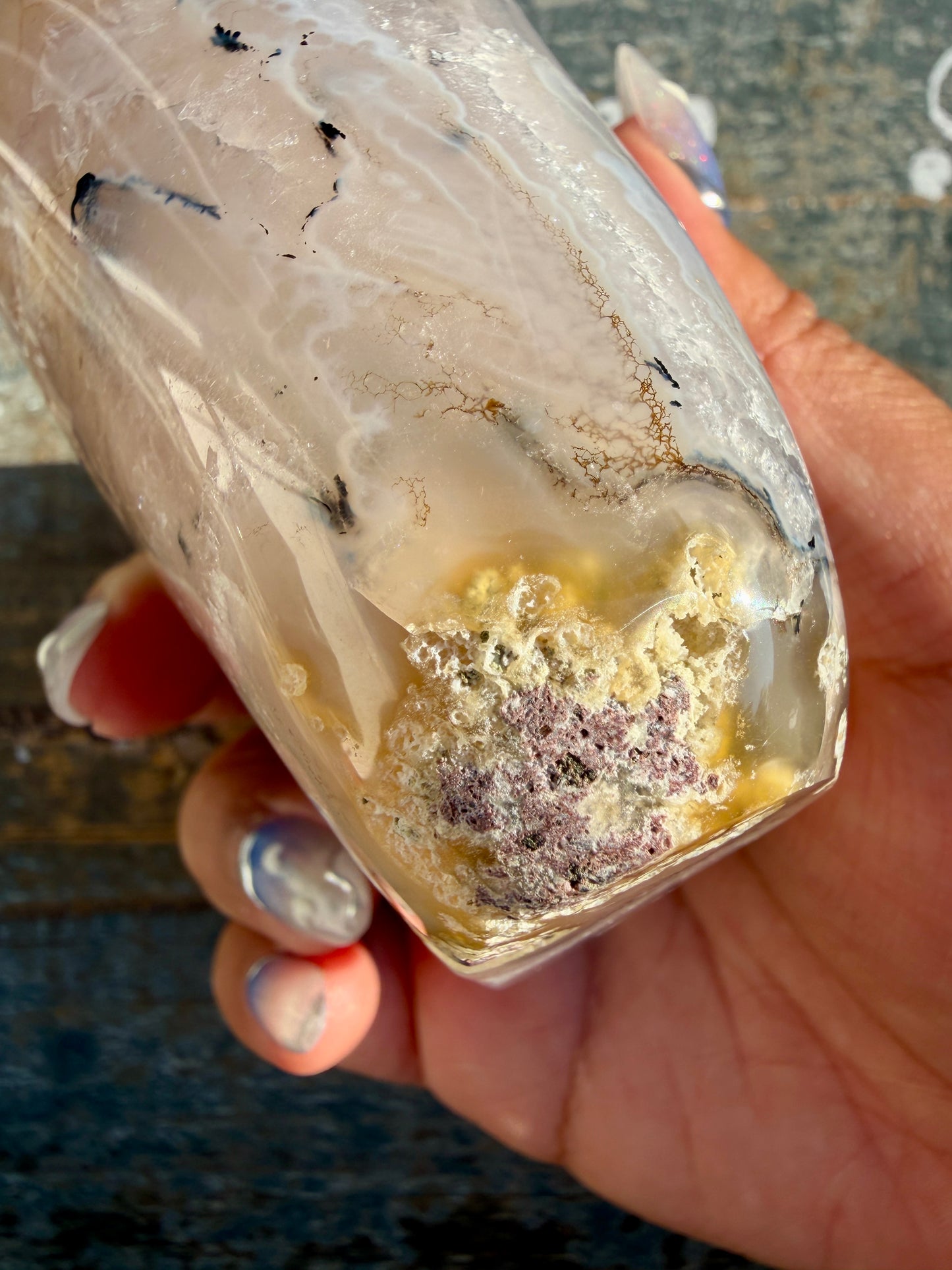 Gorgeous Scenic Moss Agate Freeform with Lavender Druzy | Indonesia | Opt 14