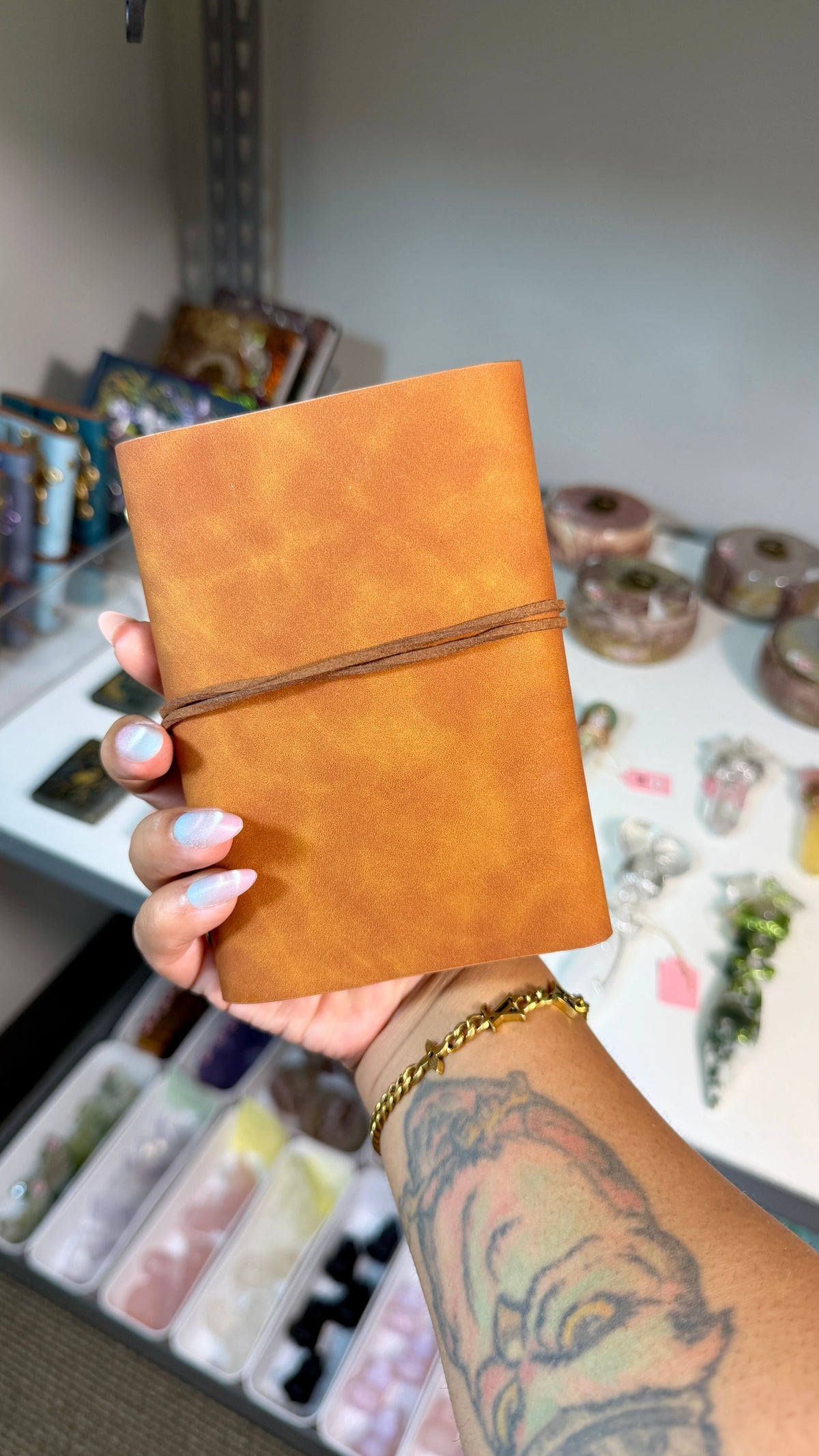Enchanted Crystal Embellished Journal | Renaissance Faire Inspired Notebook | Brown Suede