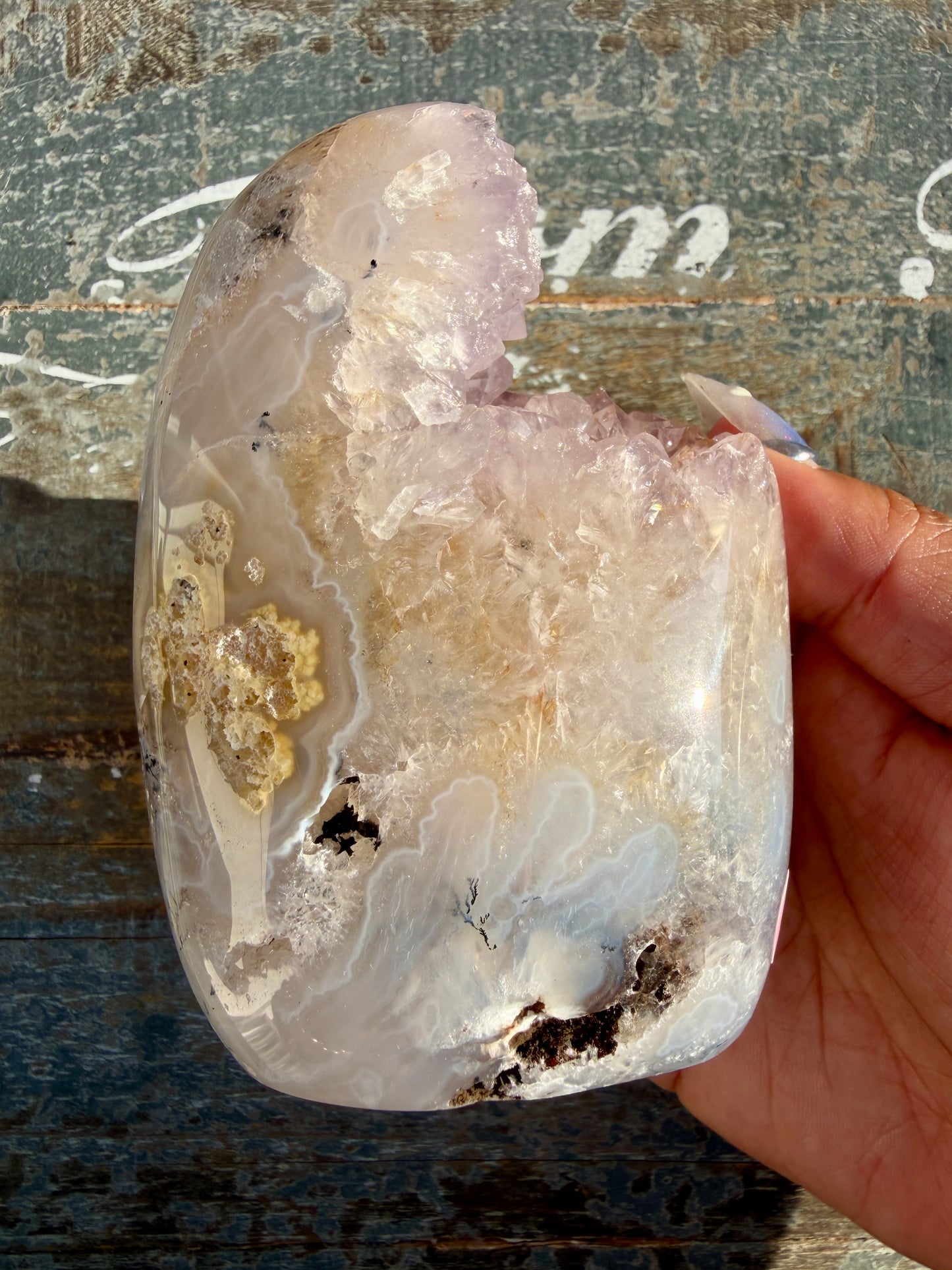 Gorgeous Scenic Moss Agate Freeform with Lavender Druzy | Indonesia | Opt 16