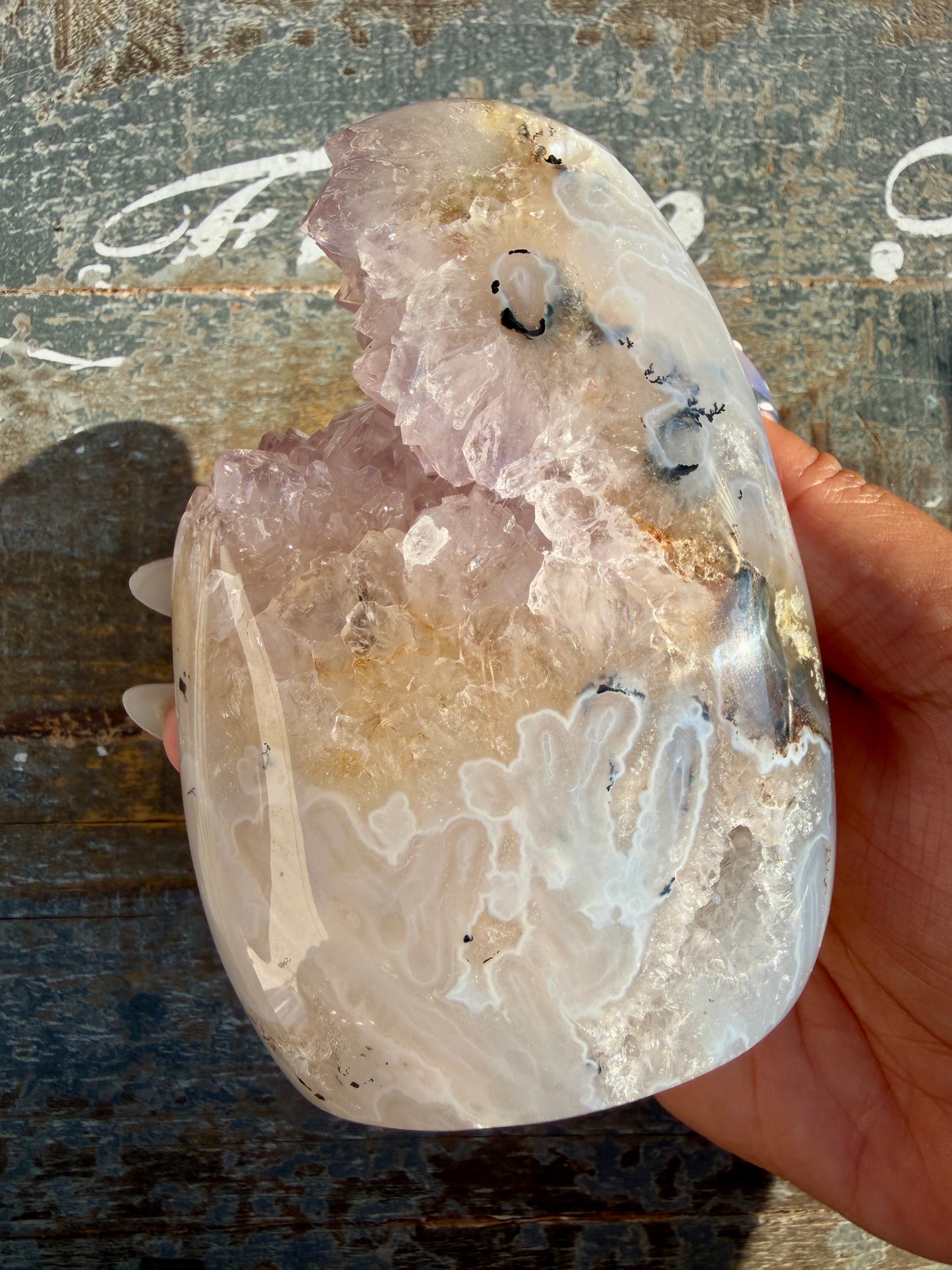 Gorgeous Scenic Moss Agate Freeform with Lavender Druzy | Indonesia | Opt 16