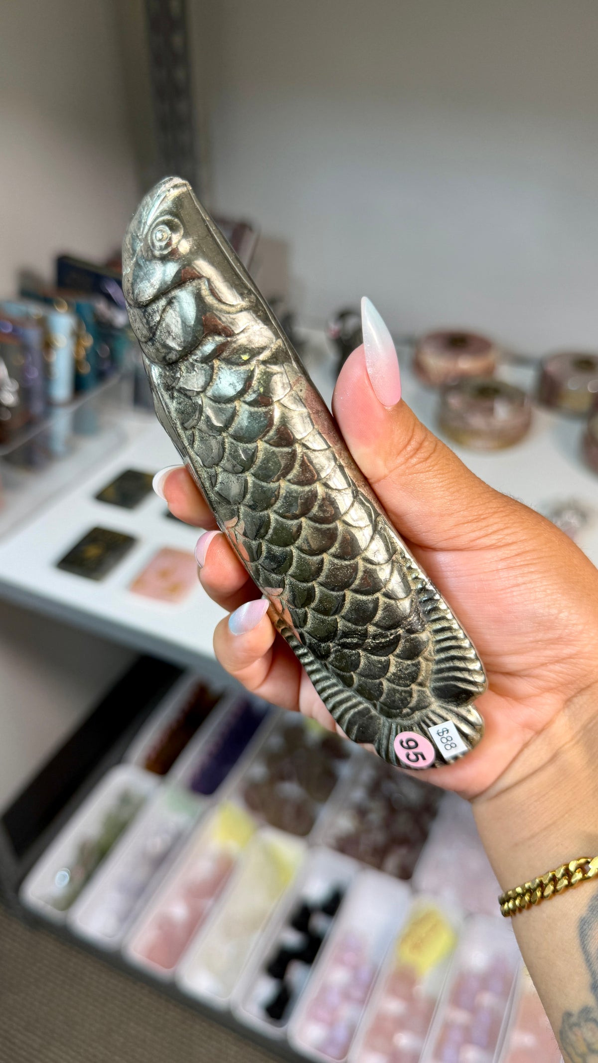 Pyrite Arowana Lucky Fish Carving | Opt 95
