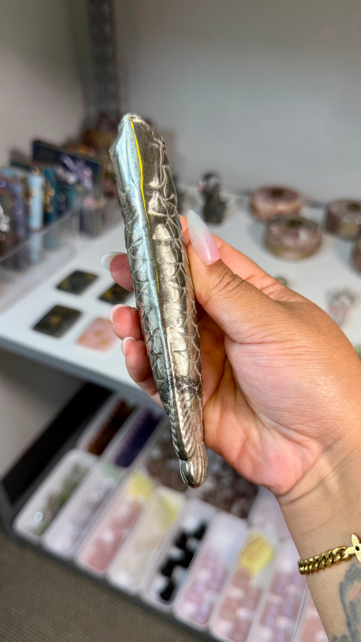 Pyrite Arowana Lucky Fish Carving | Opt 95