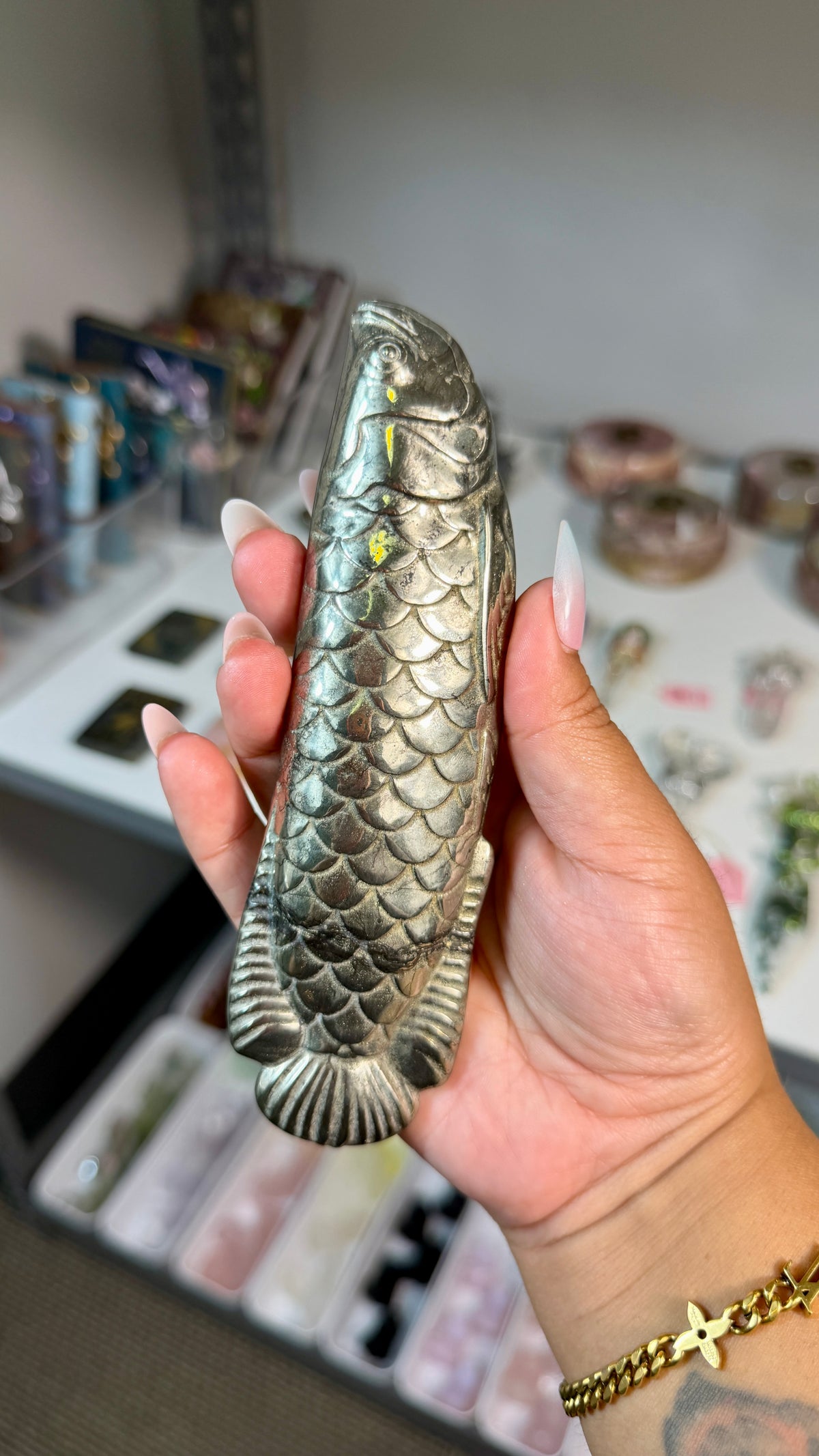 Pyrite Arowana Lucky Fish Carving | Opt 95