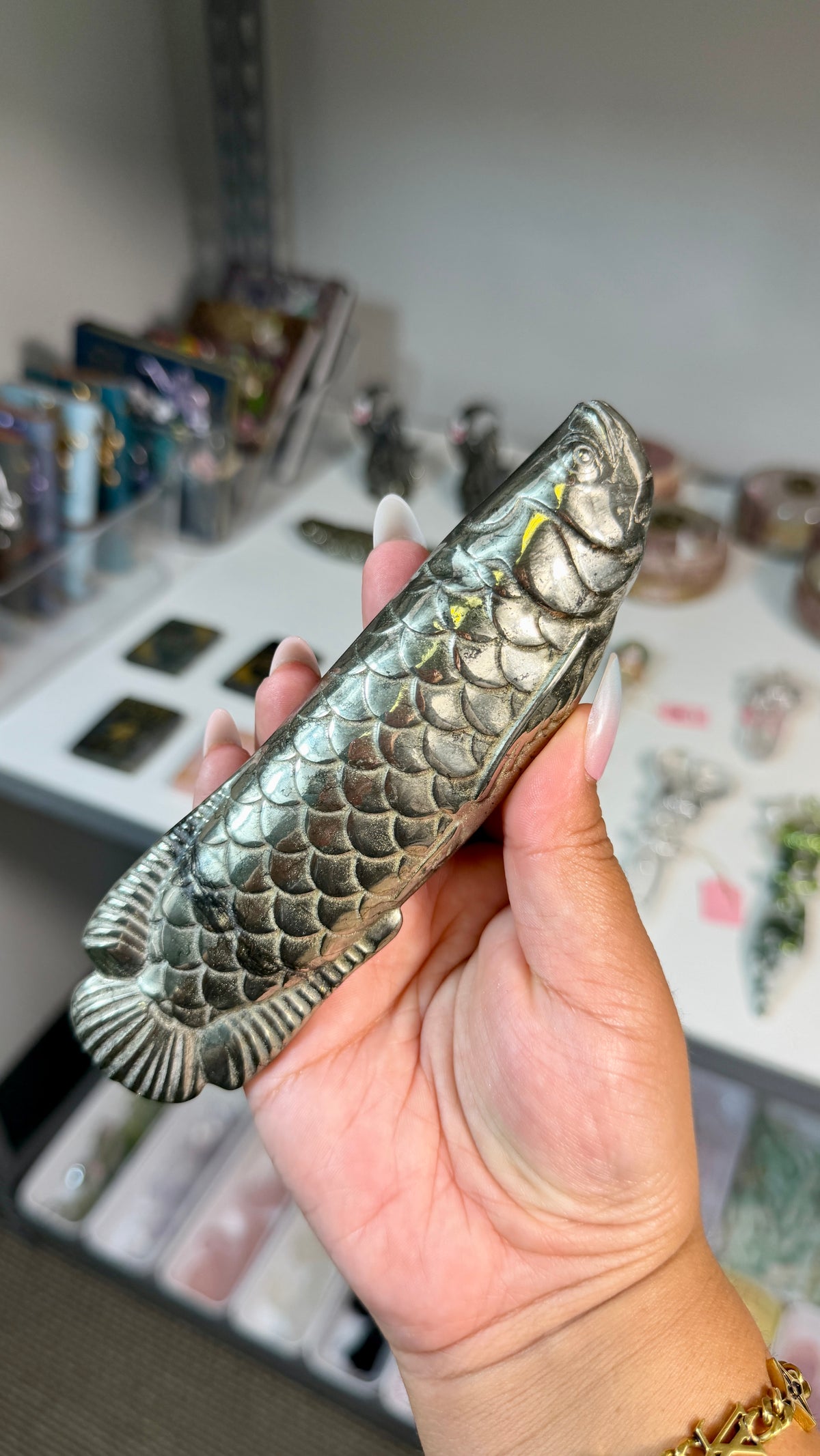 Pyrite Arowana Lucky Fish Carving | Opt 95