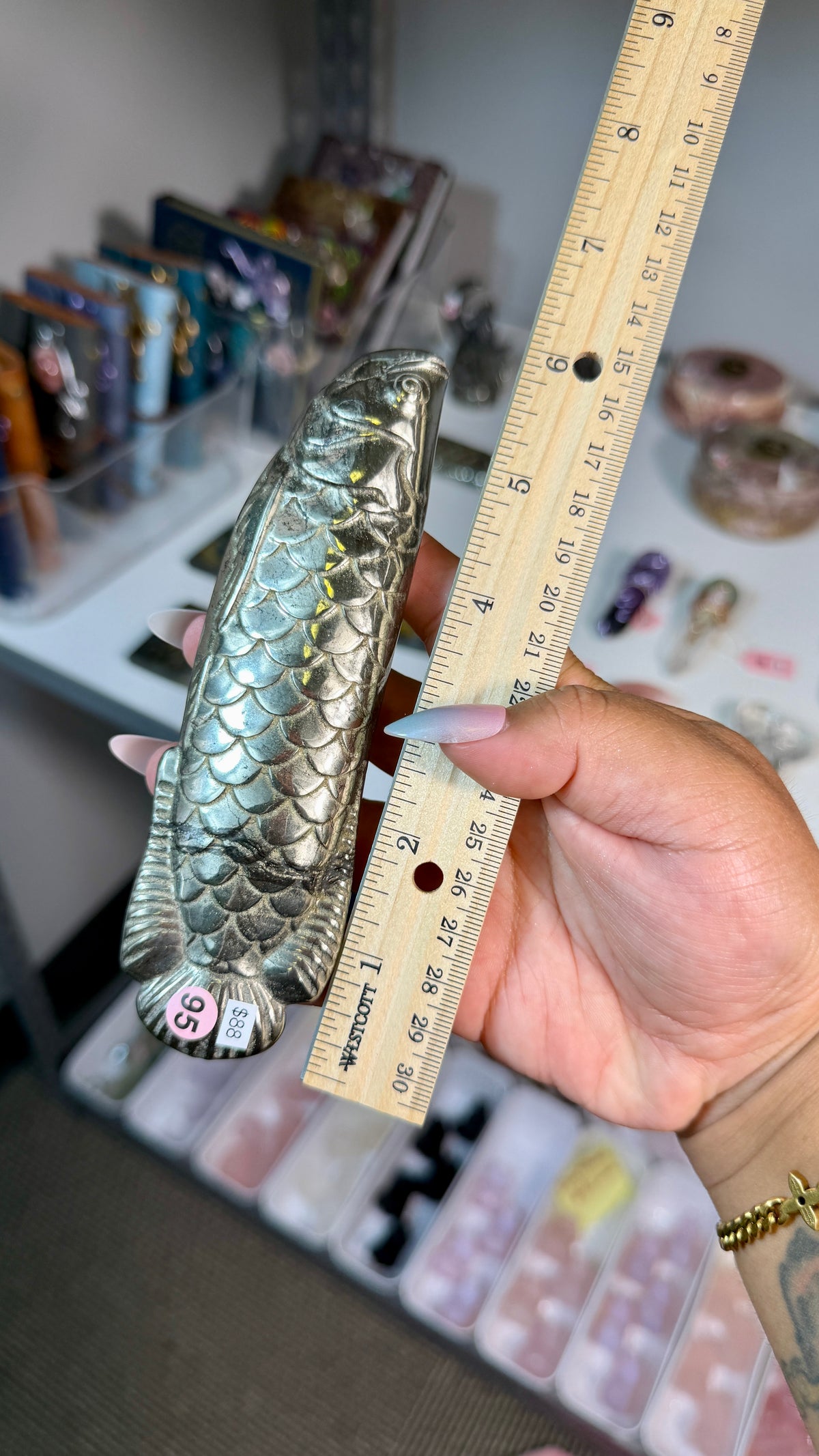 Pyrite Arowana Lucky Fish Carving | Opt 95