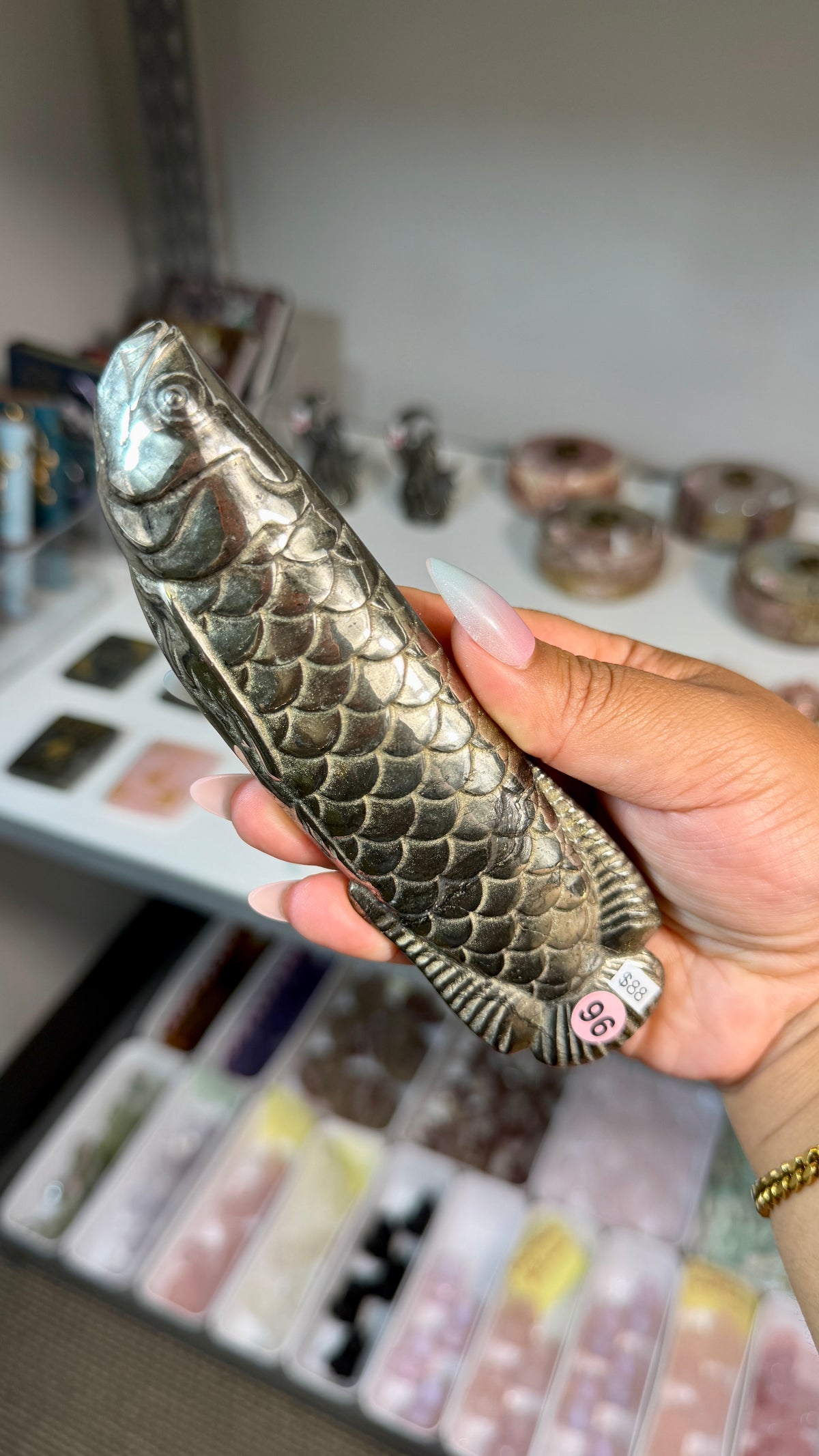 Pyrite Arowana Lucky Fish Carving | Opt 96