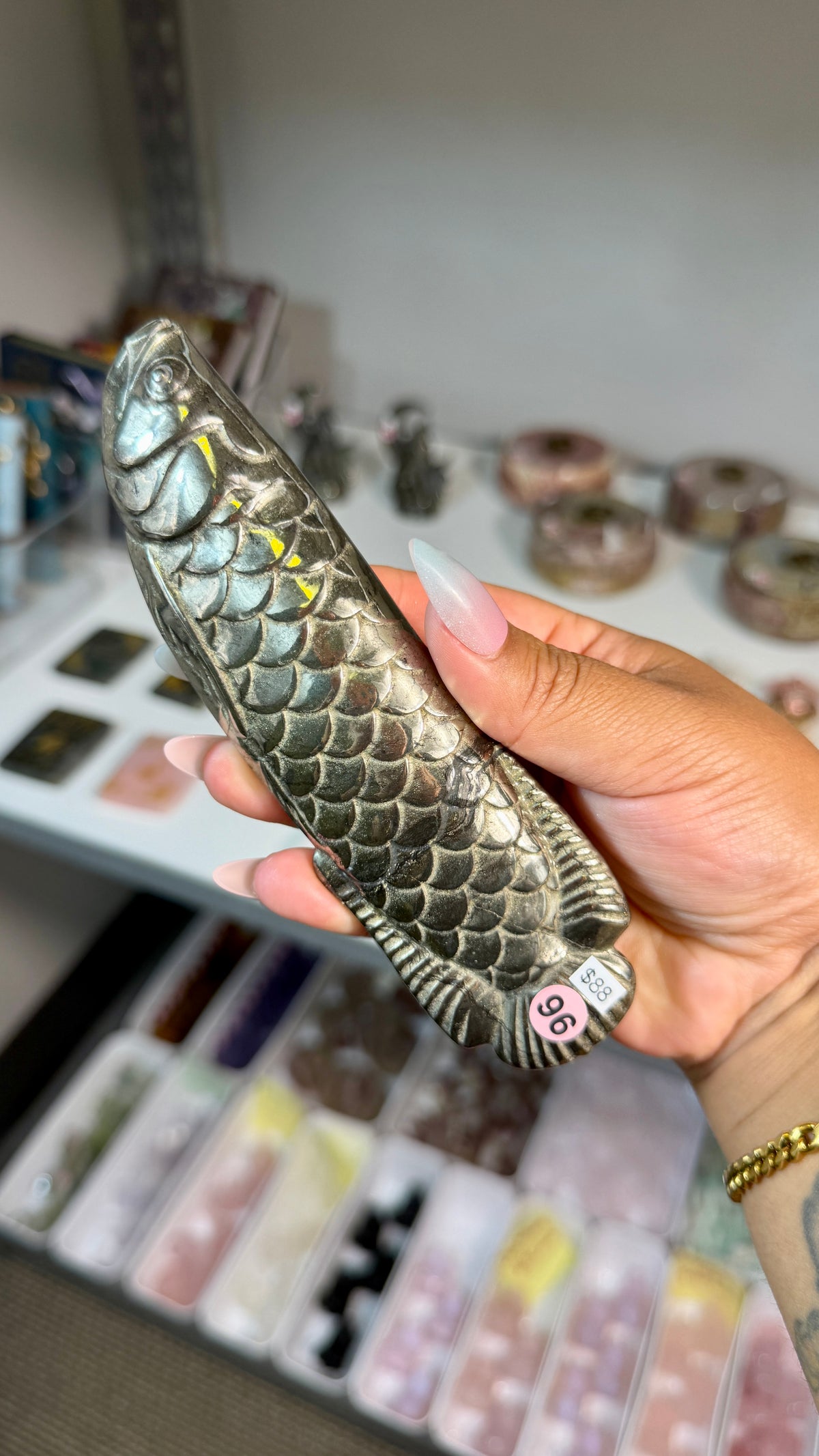 Pyrite Arowana Lucky Fish Carving | Opt 96
