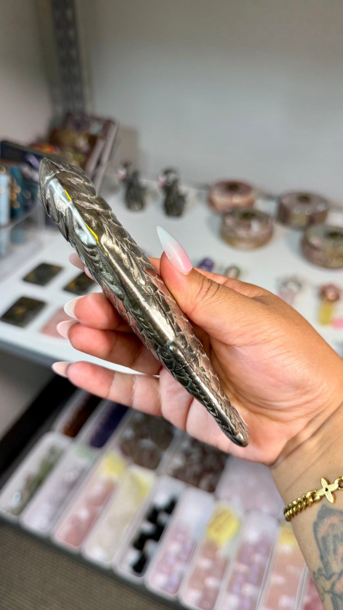 Pyrite Arowana Lucky Fish Carving | Opt 96
