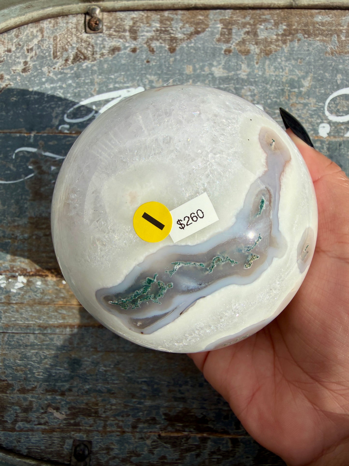Gorgeous XL Moss Agate in Quartz Sphere | Opt I