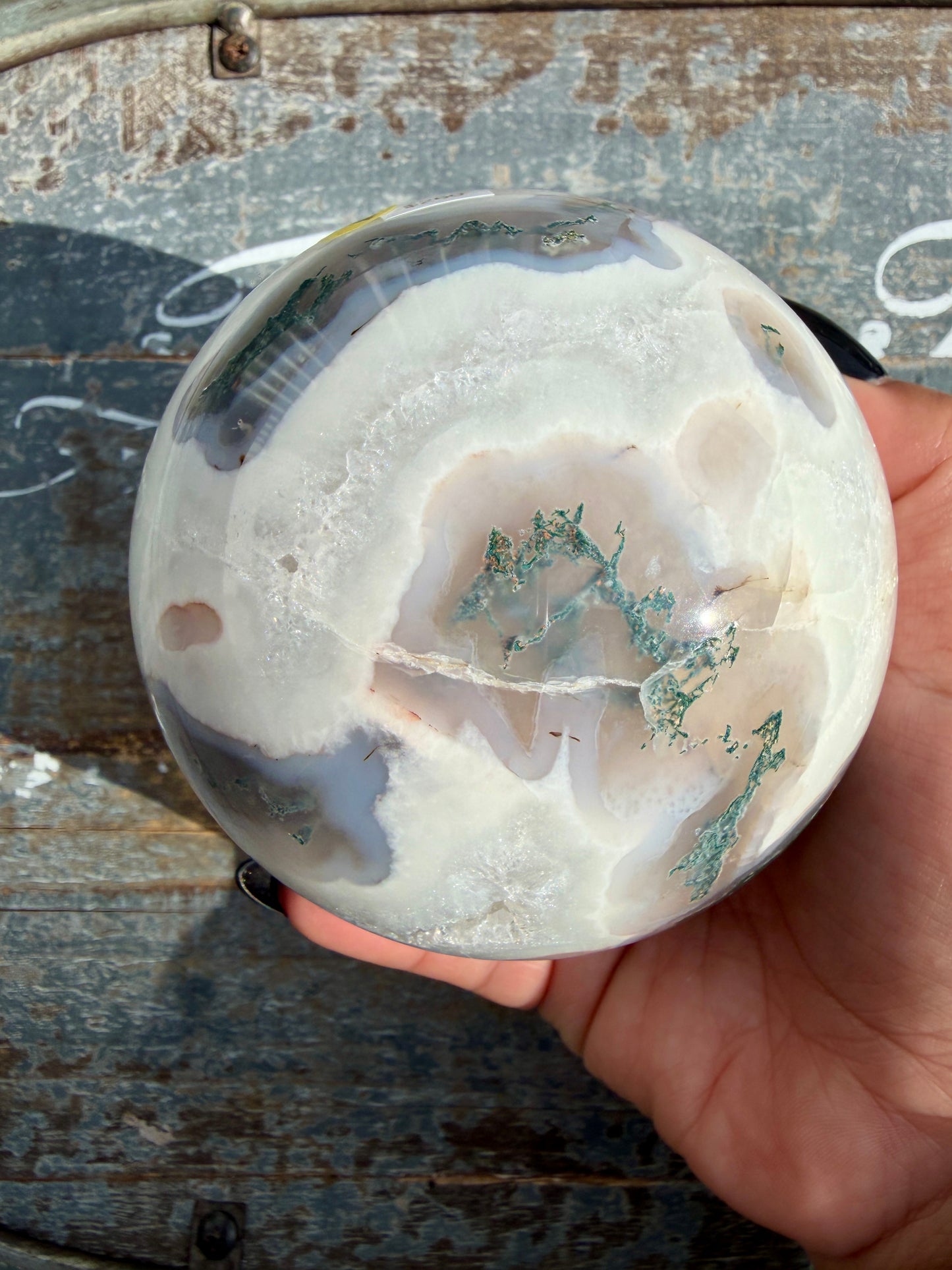 Gorgeous XL Moss Agate in Quartz Sphere | Opt I