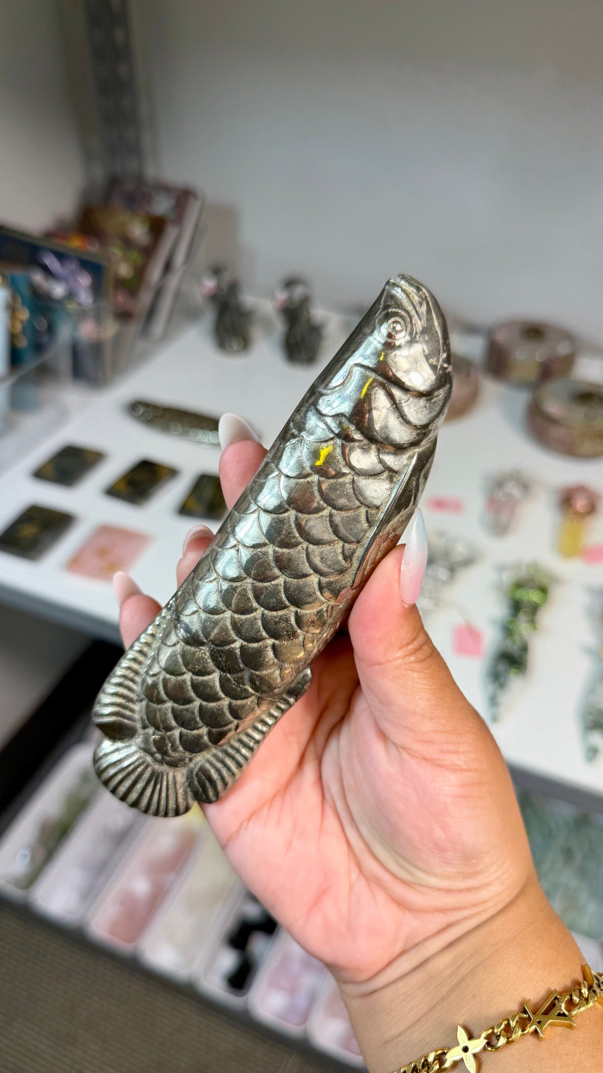 Pyrite Arowana Lucky Fish Carving | Opt 96
