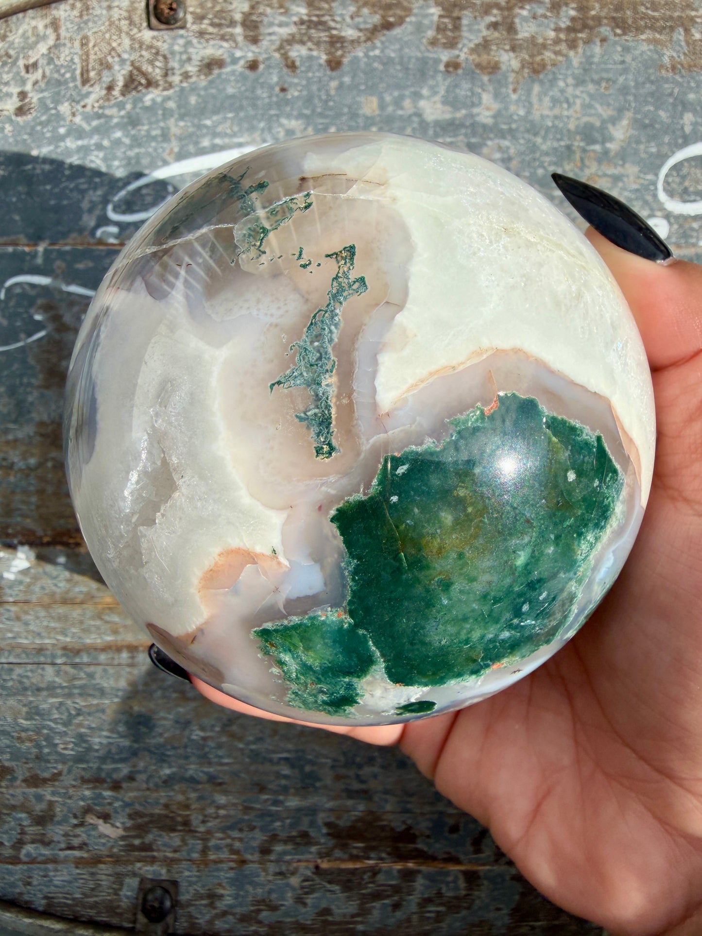 Gorgeous XL Moss Agate in Quartz Sphere | Opt I
