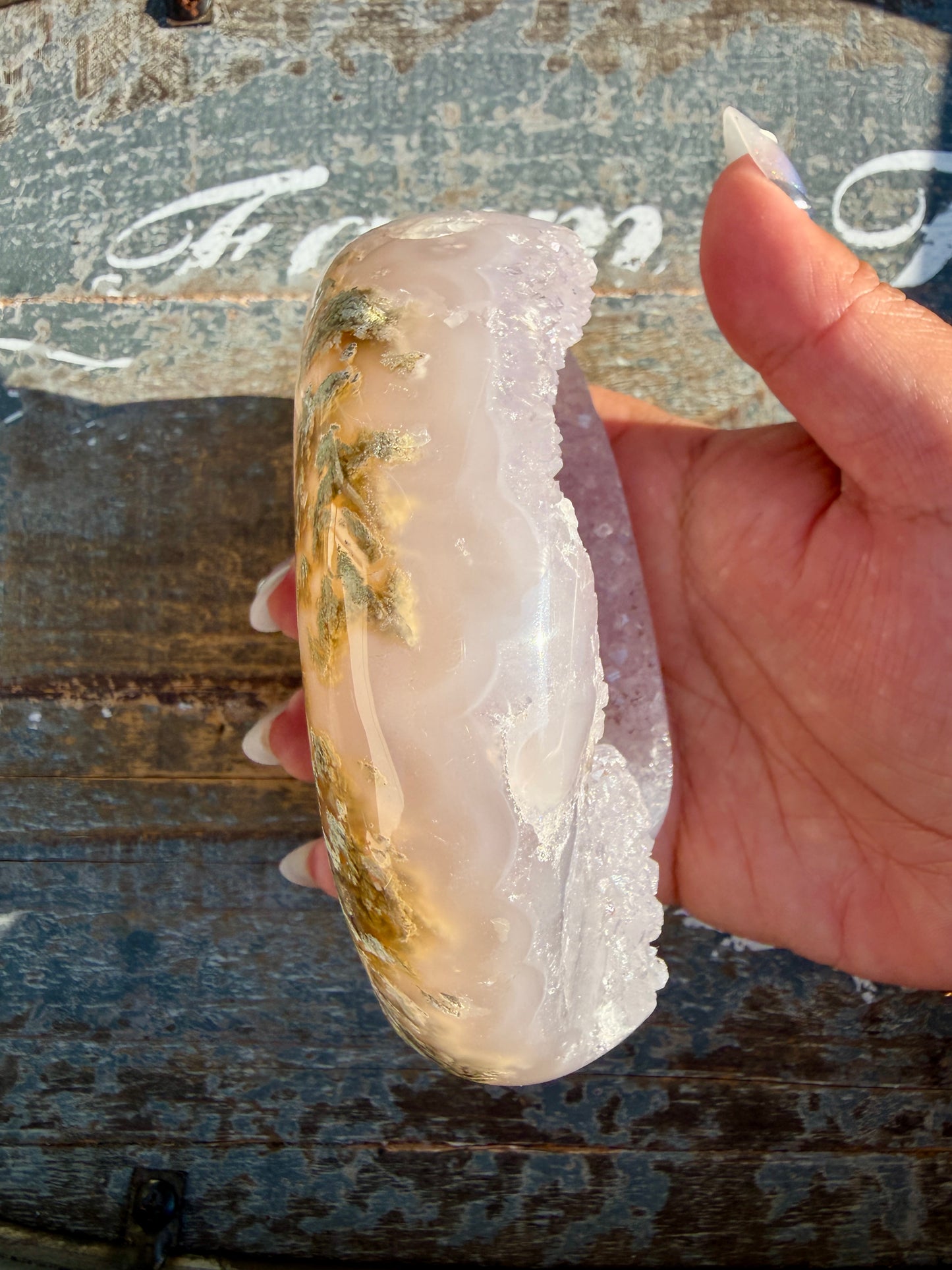 Gorgeous Scenic Moss Agate Freeform with Lavender Druzy | Indonesia | Opt 12