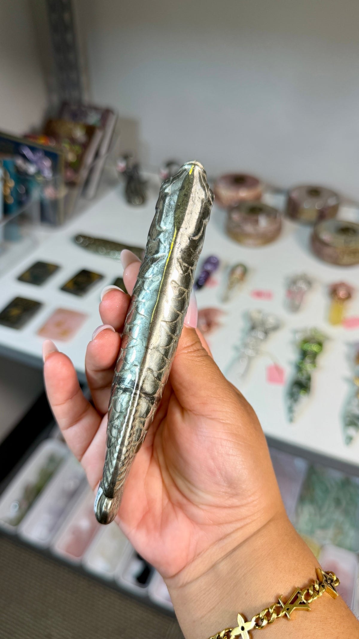 Pyrite Arowana Lucky Fish Carving | Opt 96