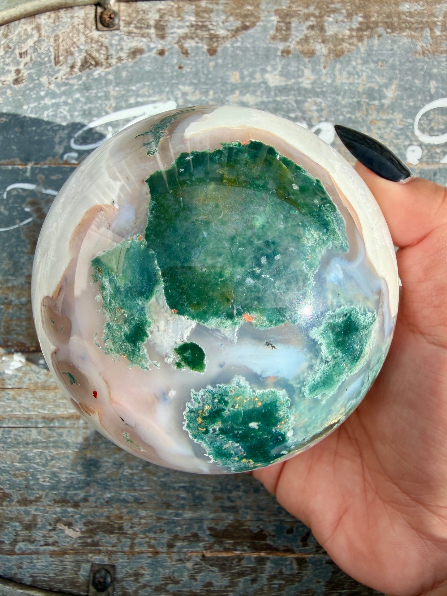 Gorgeous XL Moss Agate in Quartz Sphere | Opt I