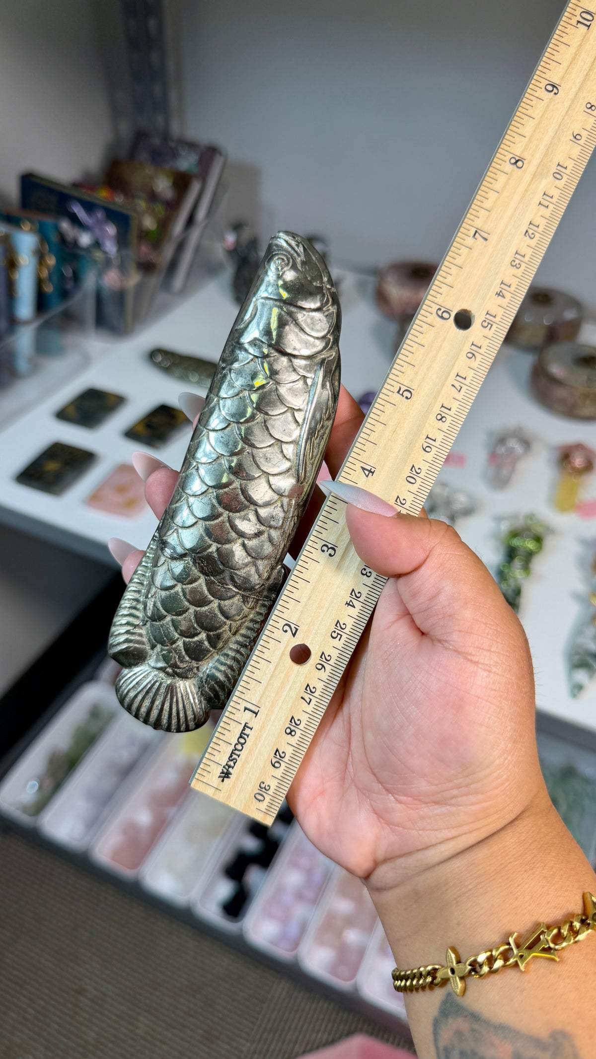 Pyrite Arowana Lucky Fish Carving | Opt 96