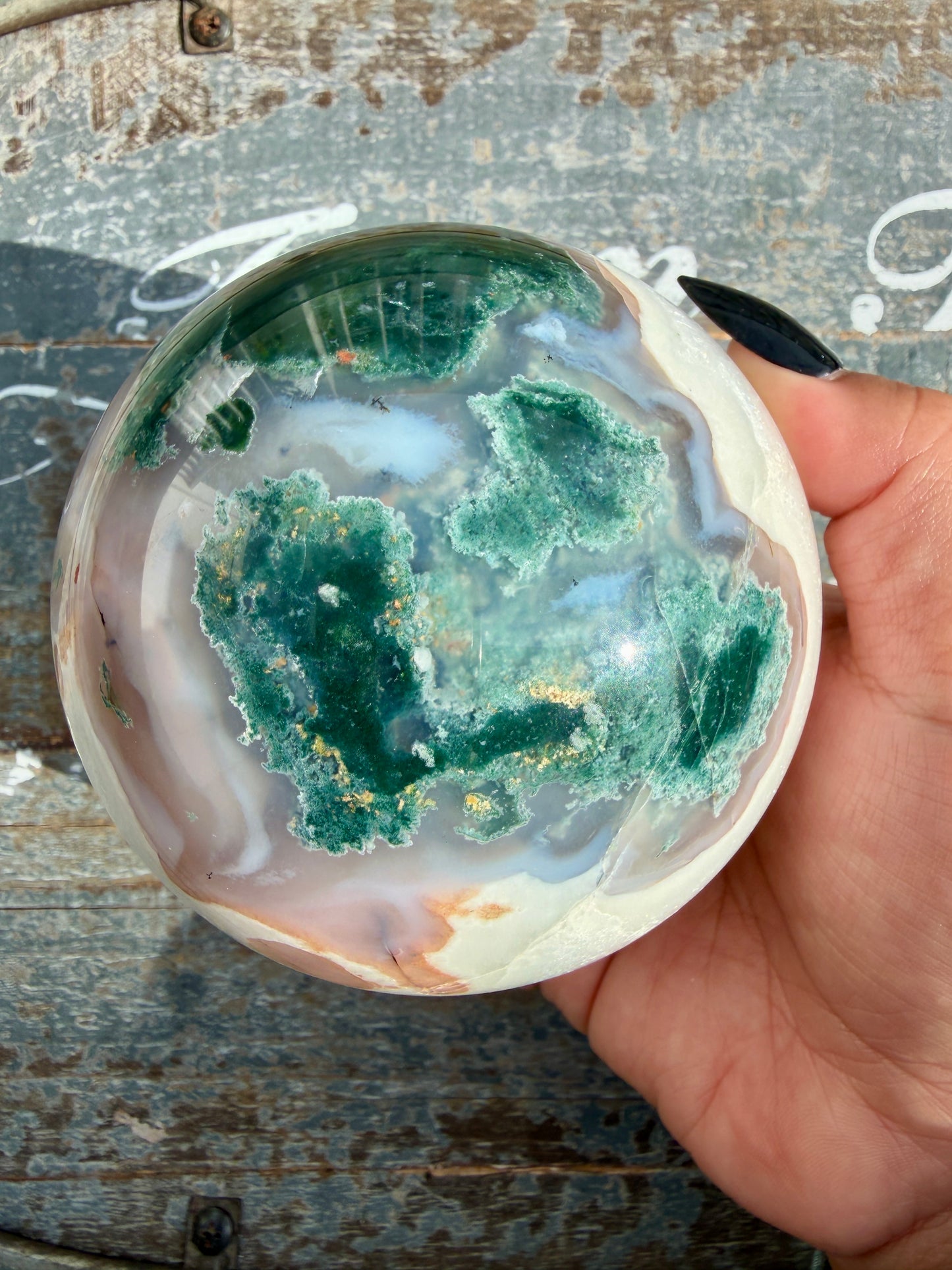 Gorgeous XL Moss Agate in Quartz Sphere | Opt I