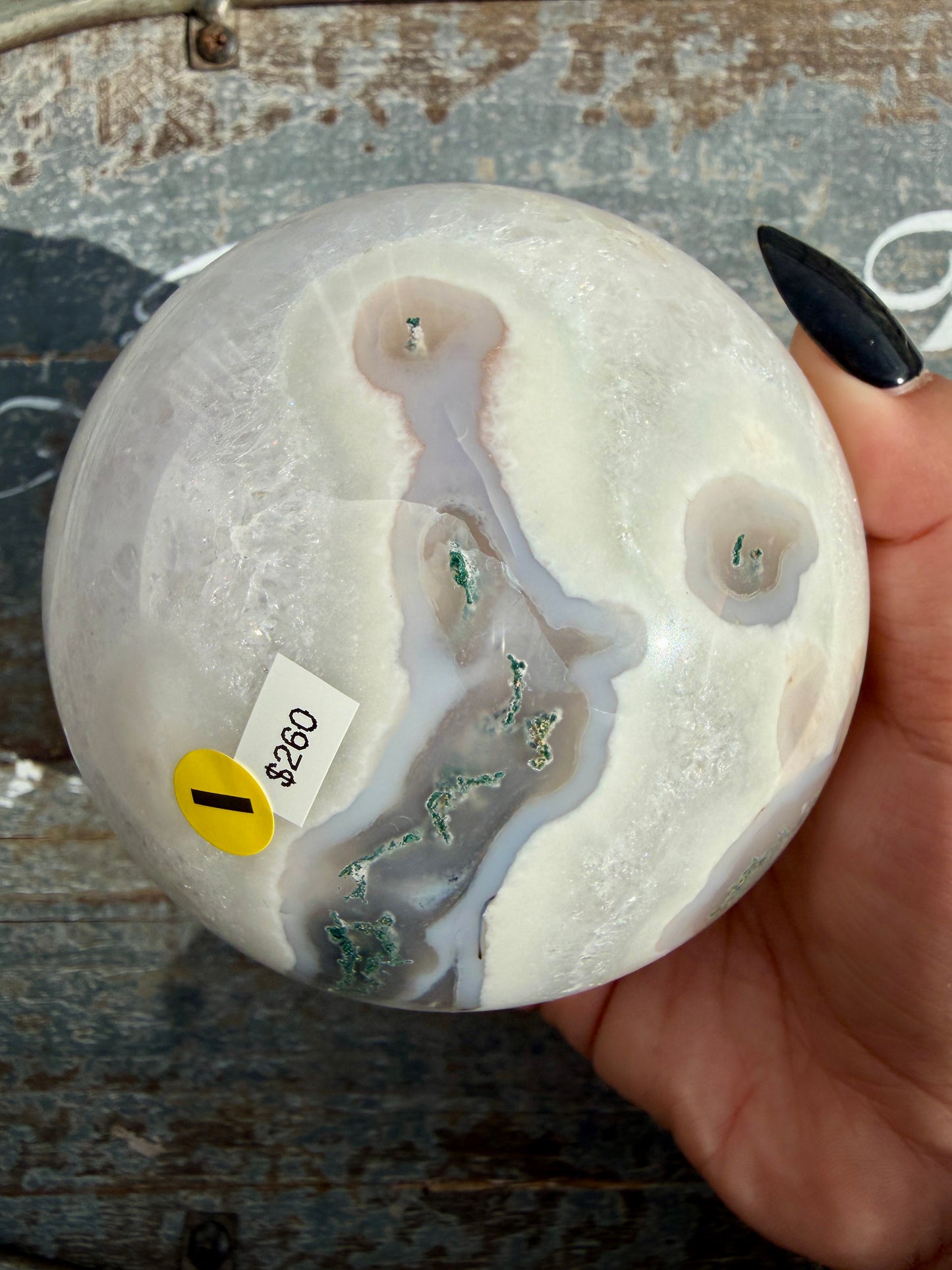 Gorgeous XL Moss Agate in Quartz Sphere | Opt I