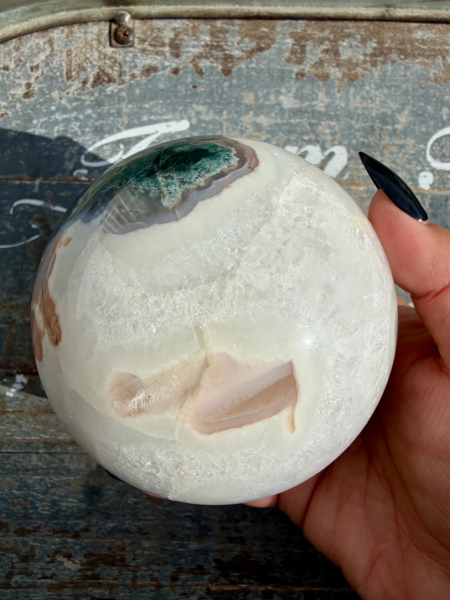 Gorgeous XL Moss Agate in Quartz Sphere | Opt I
