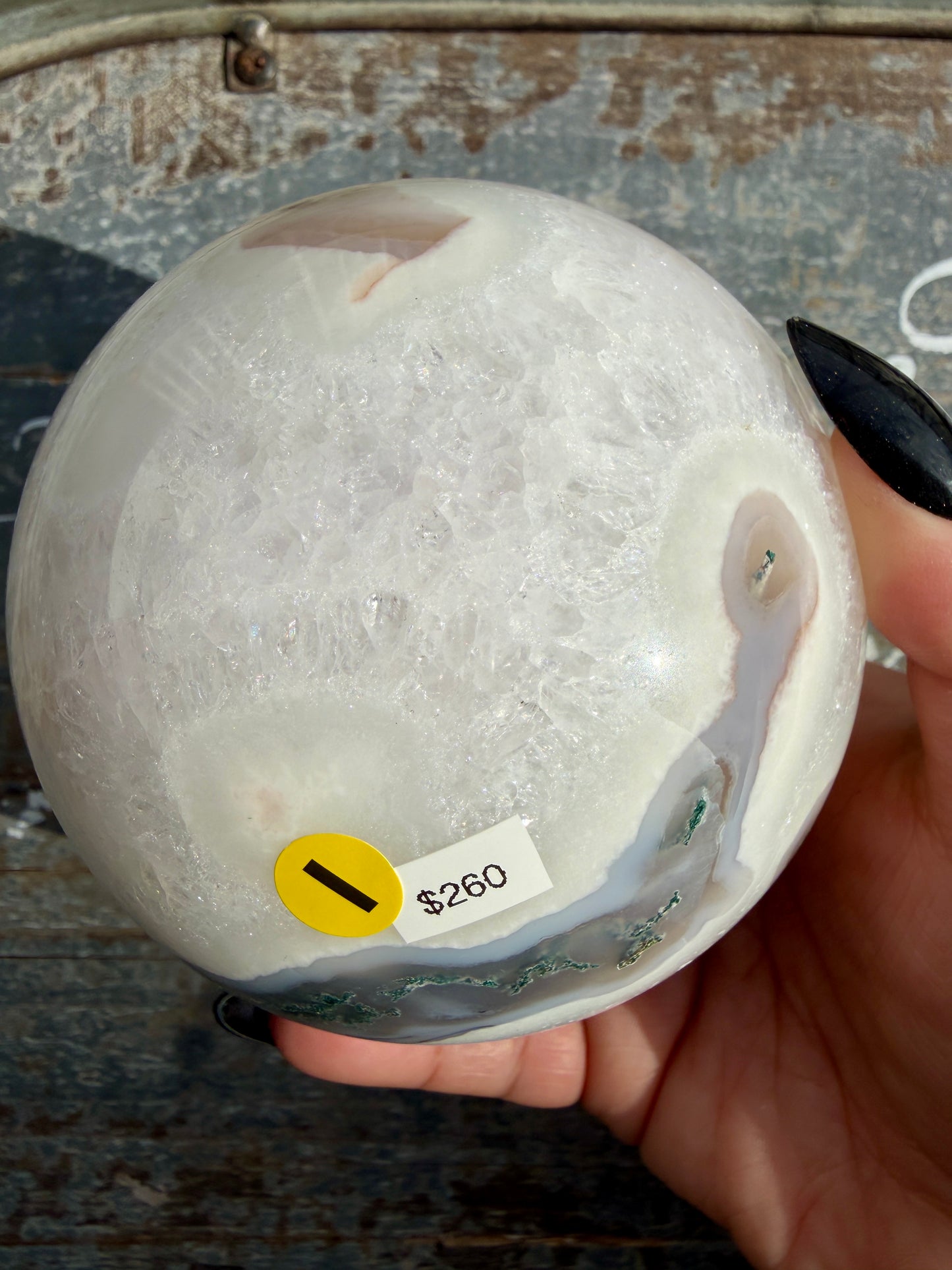 Gorgeous XL Moss Agate in Quartz Sphere | Opt I