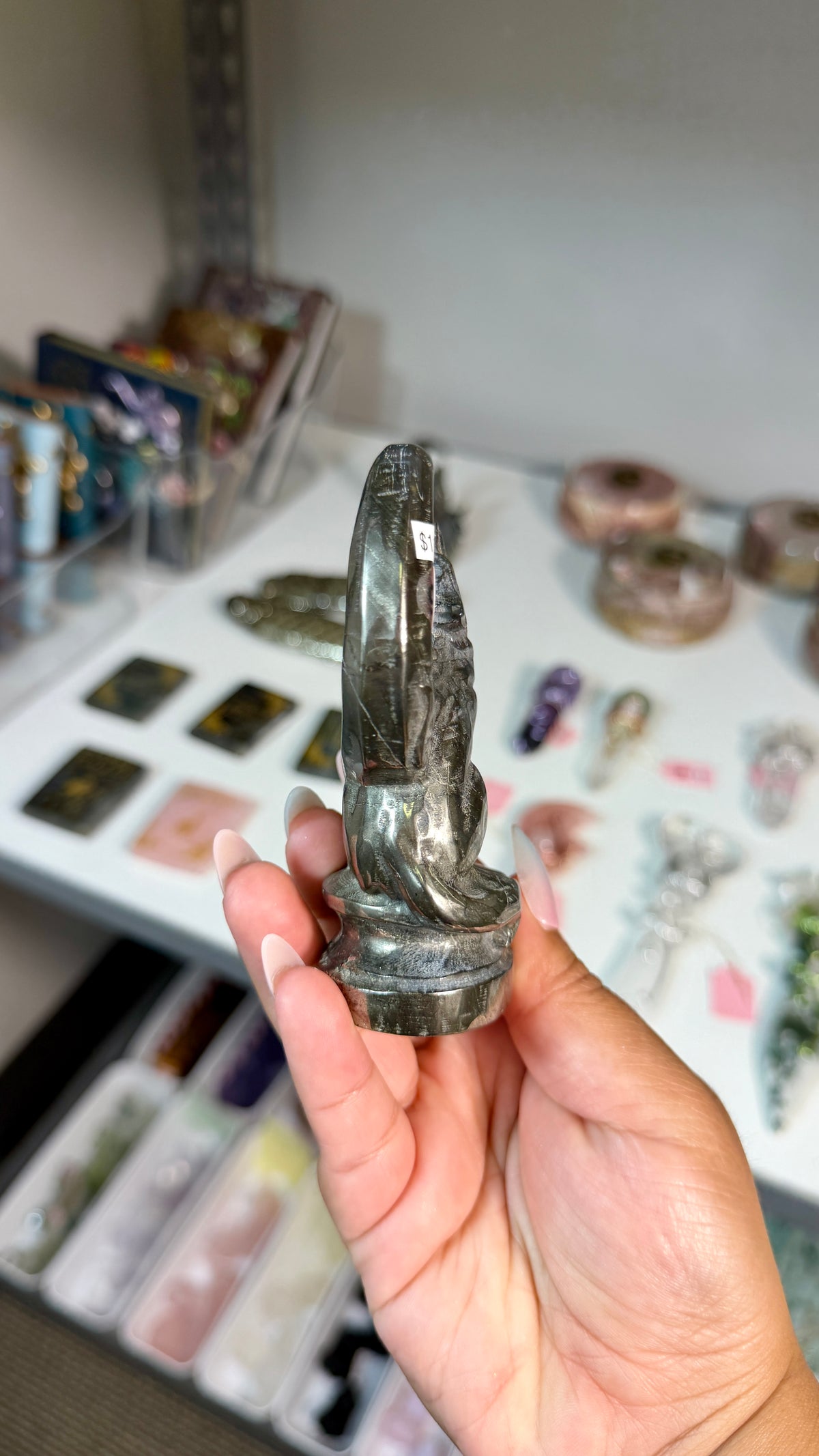 Pyrite Howling Wolf & Crescent Moon Carving  | Opt 97