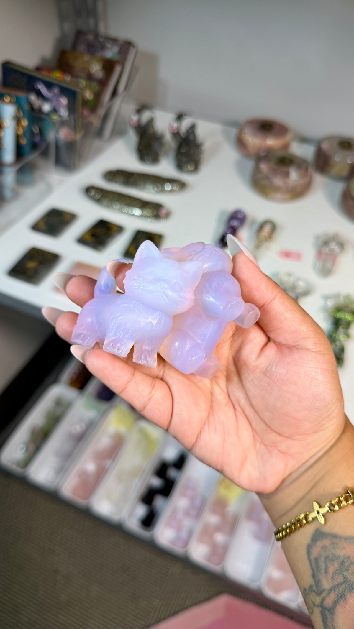 One (1) Adorable Pink Opalite Quartz Kitty | Intuitively Chosen
