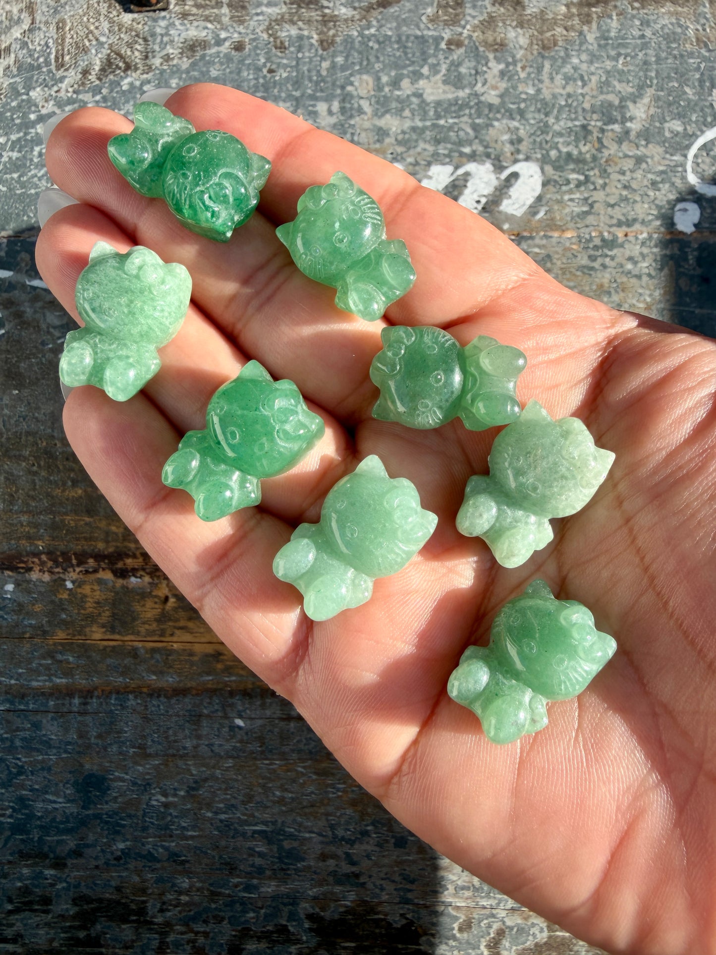 One (1) Adorable Green Strawberry Quartz Hello Kitty Carving | Intuitively Chosen