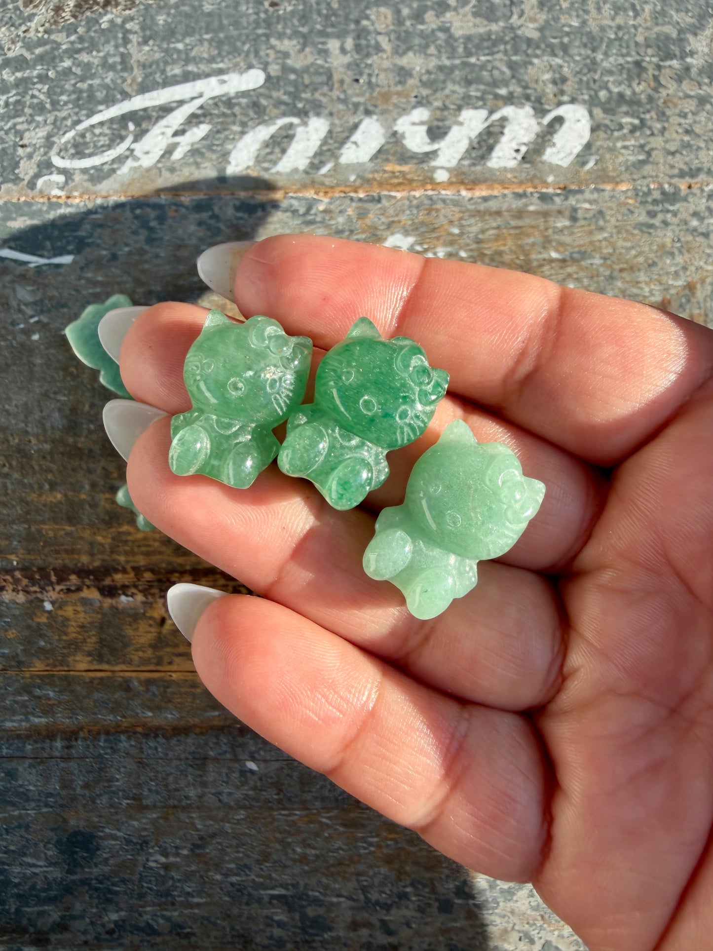 One (1) Adorable Green Strawberry Quartz Hello Kitty Carving | Intuitively Chosen