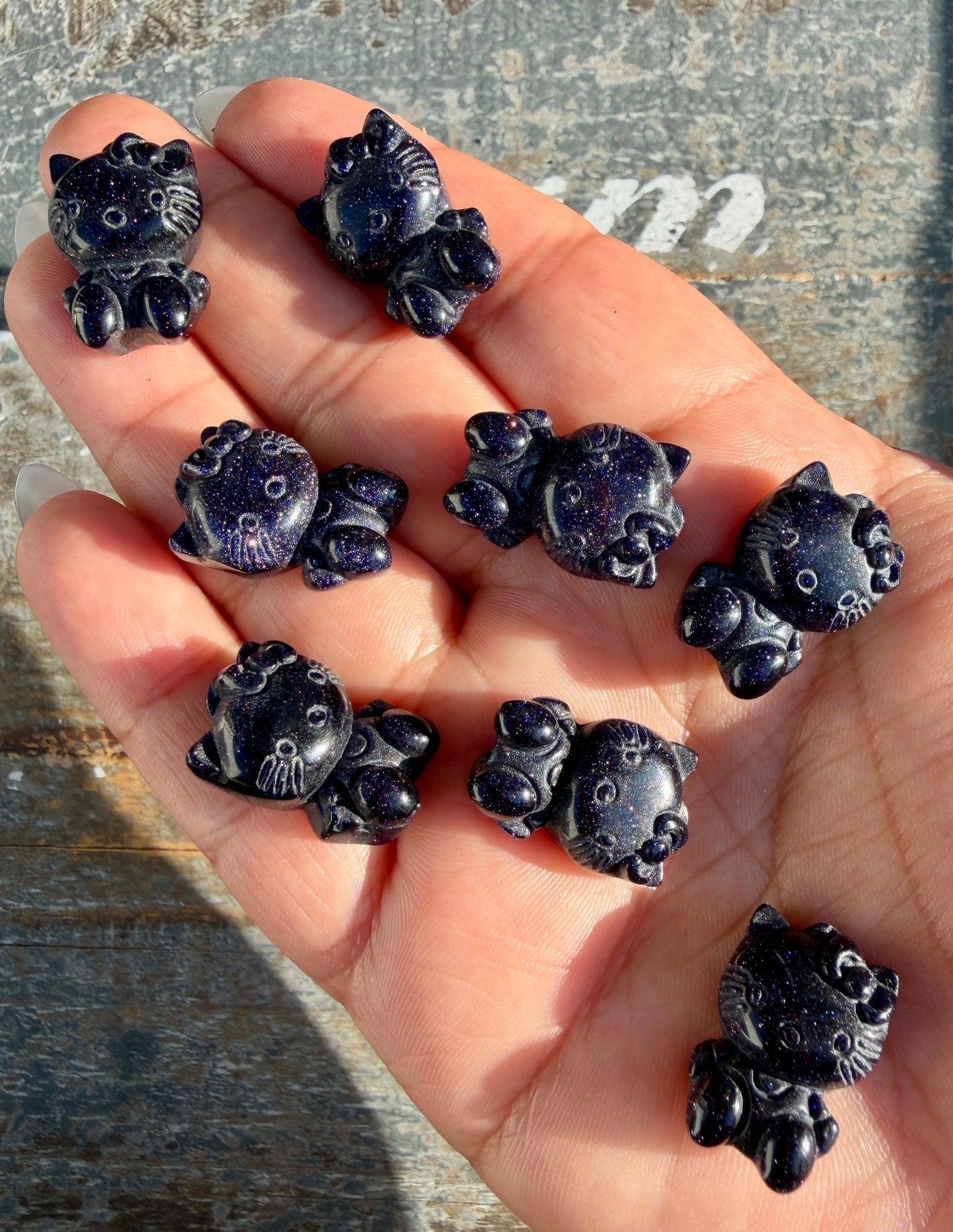One (1) Adorable Blue Goldstone Hello Kitty Carving | Intuitively Chosen