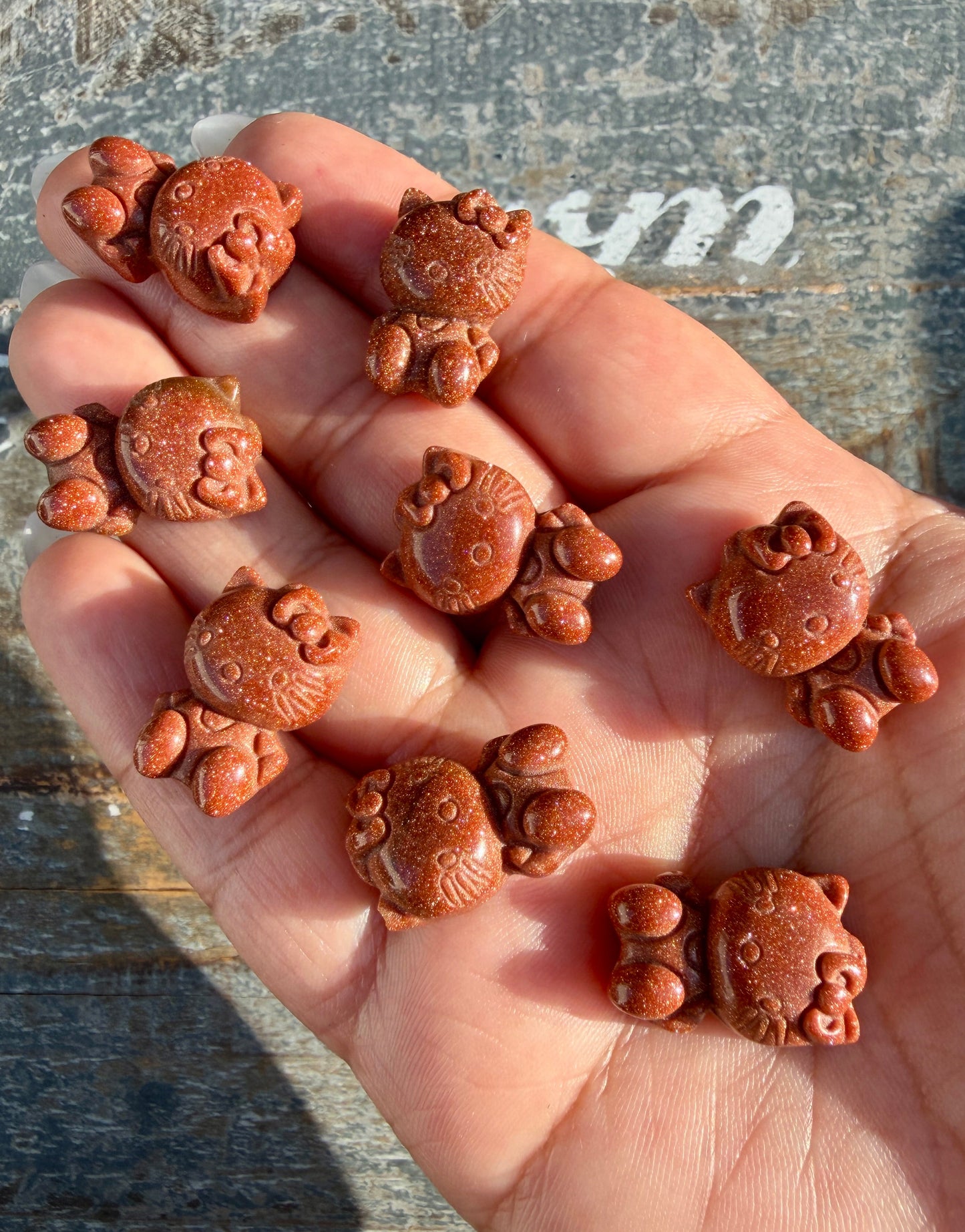 One (1) Adorable Goldstone Hello Kitty Carving | Intuitively Chosen