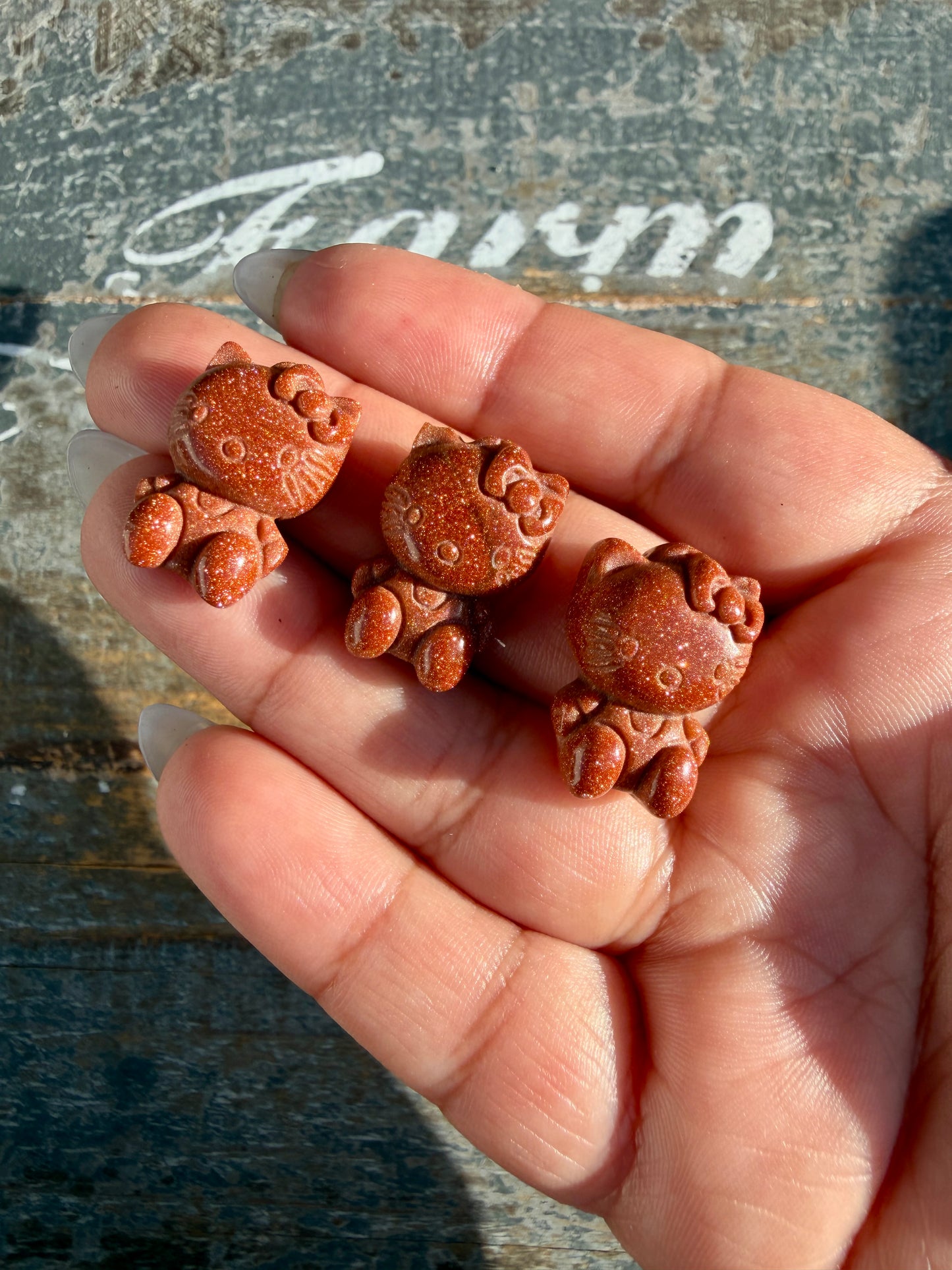 One (1) Adorable Goldstone Hello Kitty Carving | Intuitively Chosen