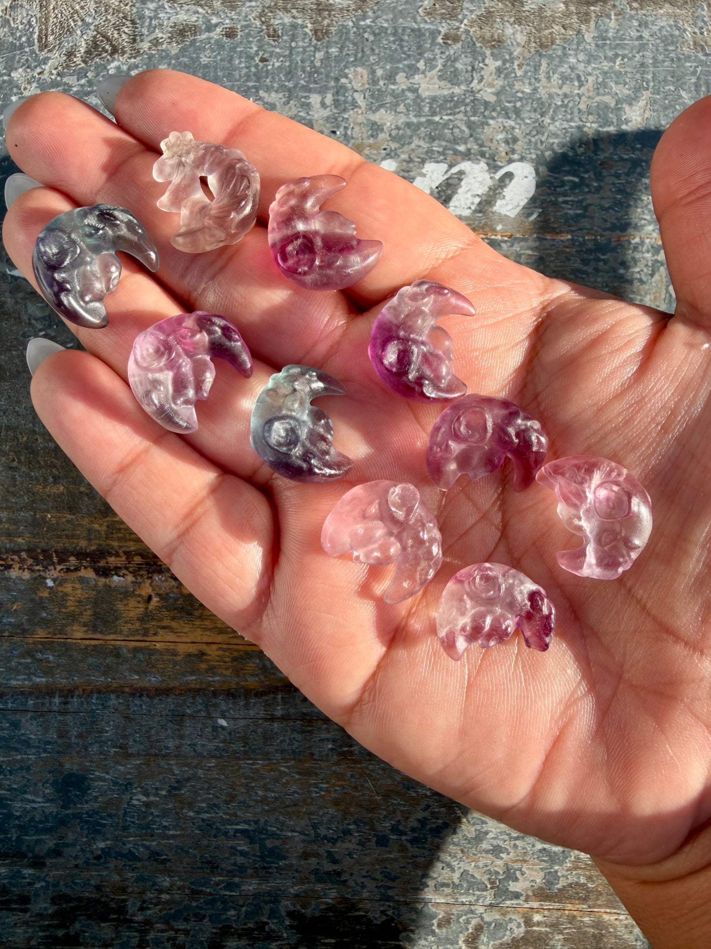 One (1) Mini Rainbow Fluorite Forest Friend in Moon | Intuitively Chosen
