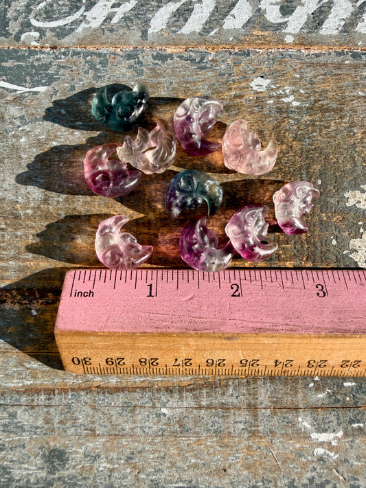 One (1) Mini Rainbow Fluorite Forest Friend in Moon | Intuitively Chosen