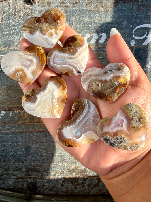 One (1) Gorgeous Scenic Moss Agate Heart (flat back) Style D | Indonesia | Intuitively Chosen