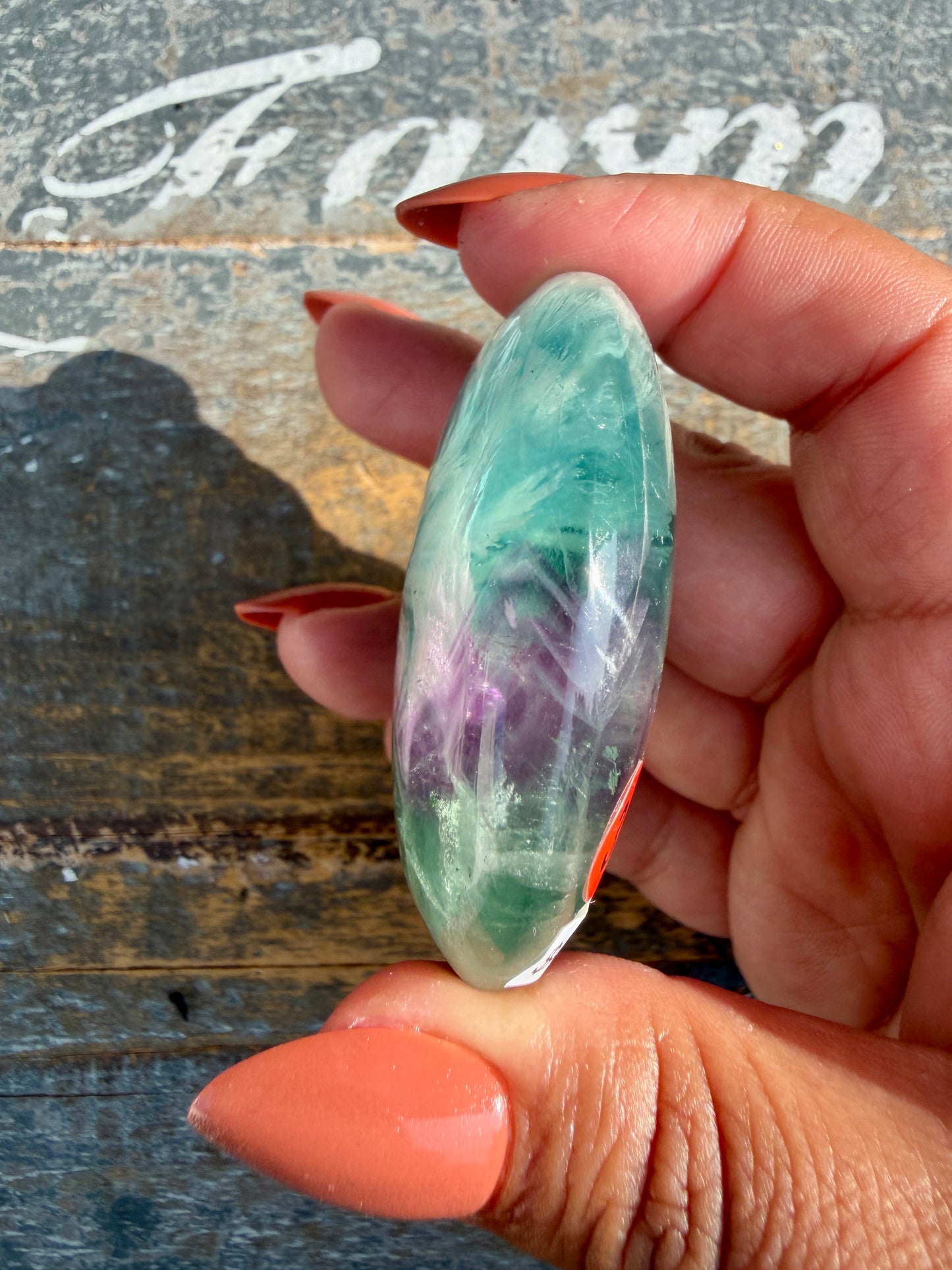 Gorgeous Feathered Fluorite Palm Stone | Opt 31