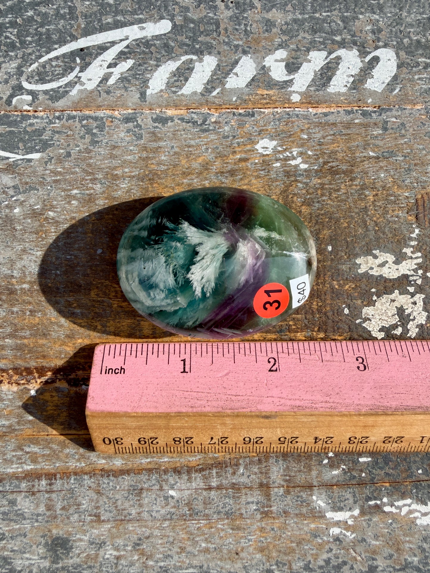 Gorgeous Feathered Fluorite Palm Stone | Opt 31