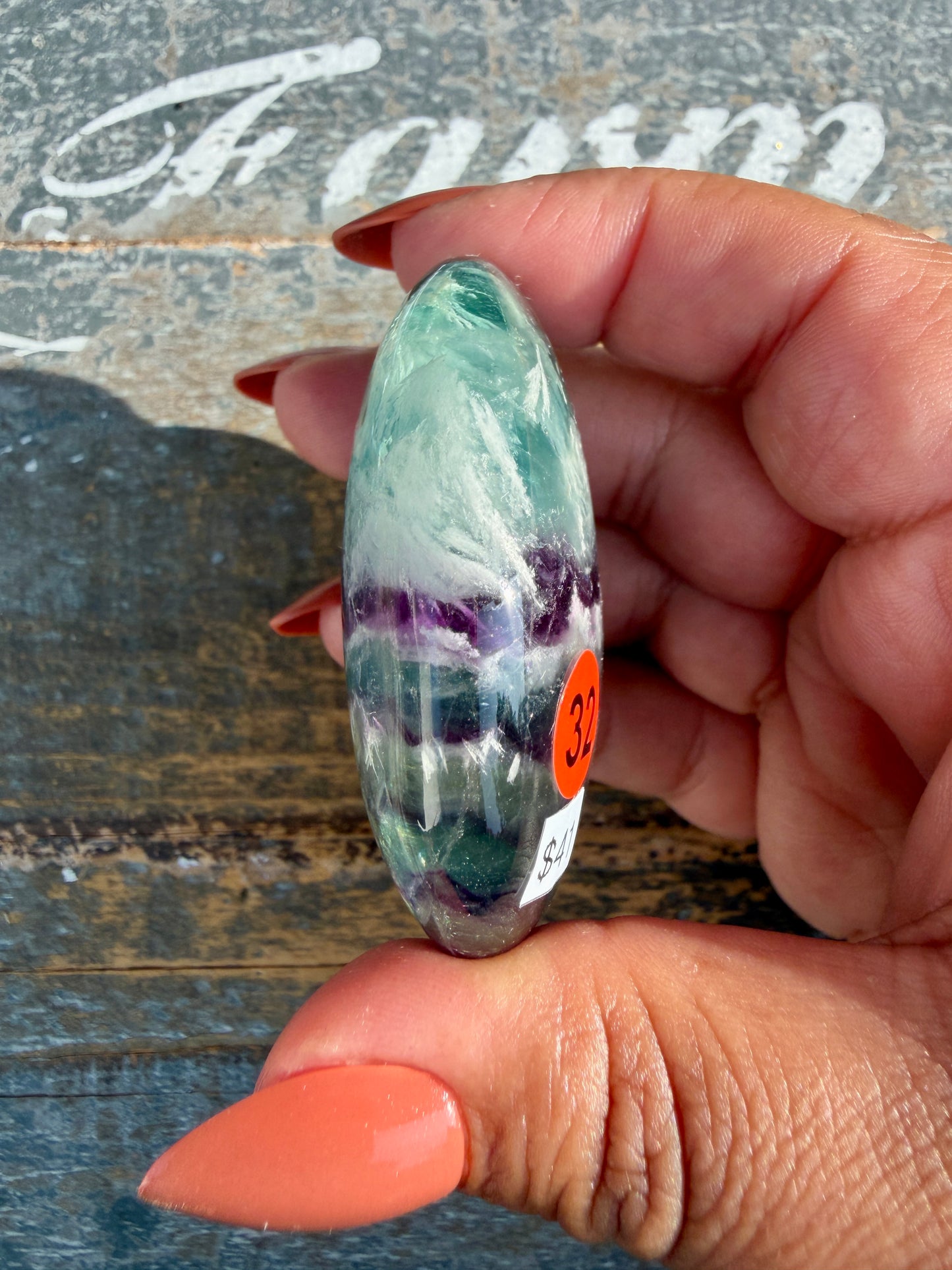 Gorgeous Feathered Fluorite Palm Stone | Opt 32