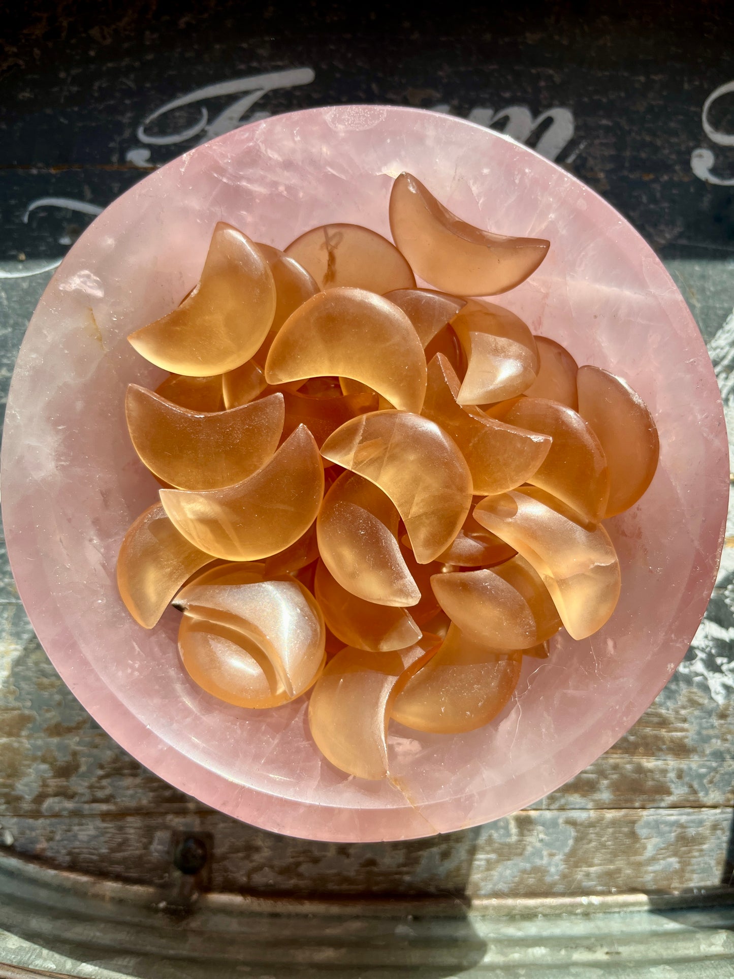 One (1) Gorgeous Dark Honey Calcite Mini Crescent Moon From Pakistan