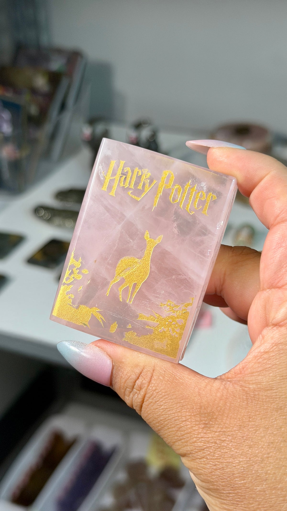 Rose Quartz Mini "HP" Book Carving | Opt 70