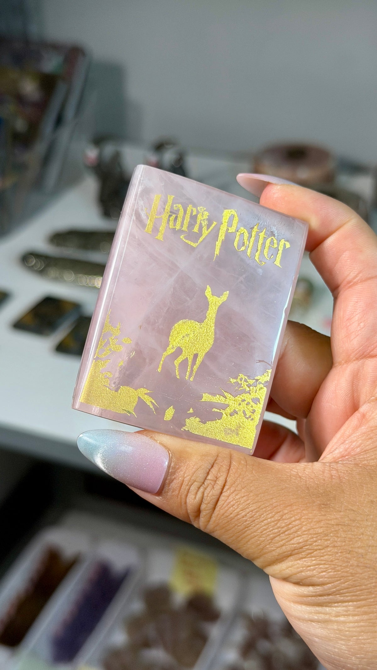 Rose Quartz Mini "HP" Book Carving | Opt 70