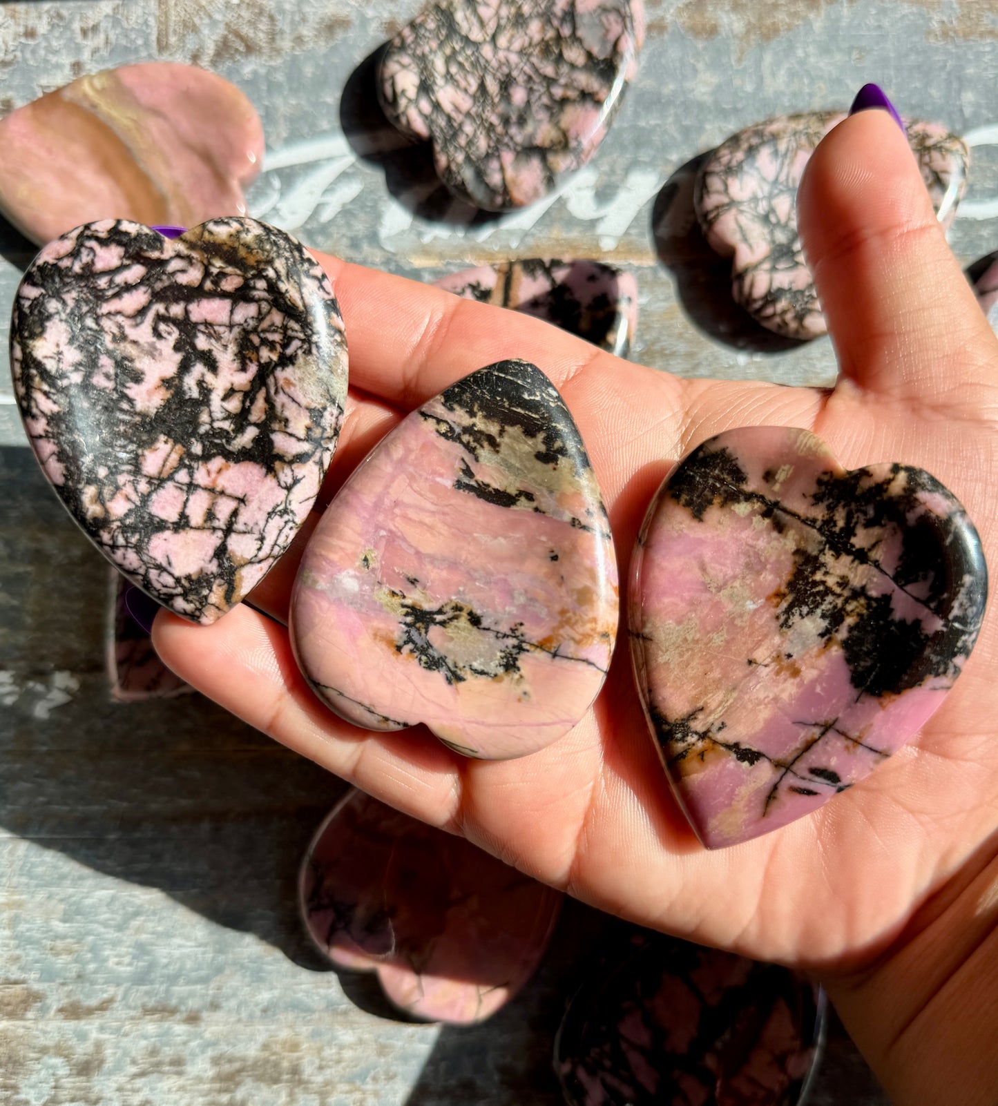 One (1) Rhodonite Heart Worry Stone | Intuitively Chosen