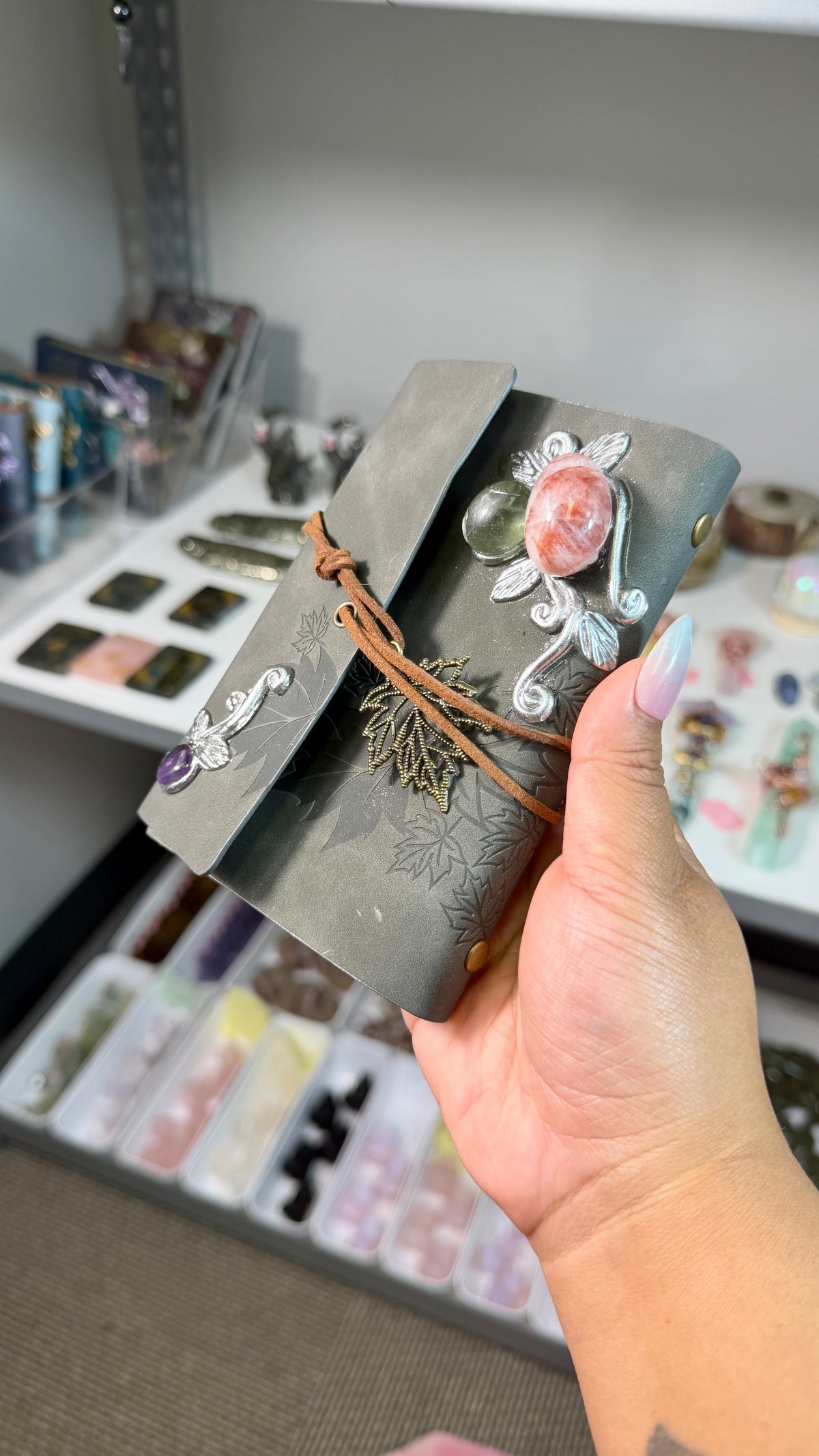 Enchanted Crystal Embellished Journal | Renaissance Faire Inspired Notebook | Gray Suede