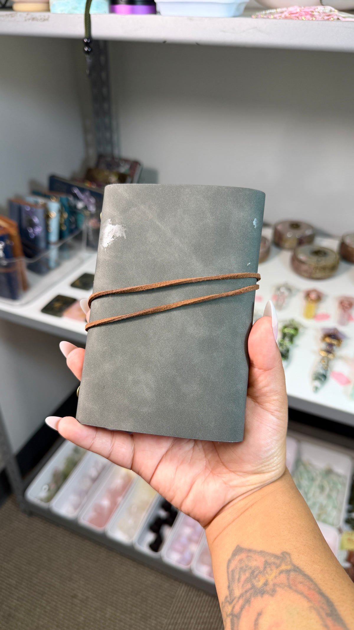 Enchanted Crystal Embellished Journal | Renaissance Faire Inspired Notebook | Gray Suede