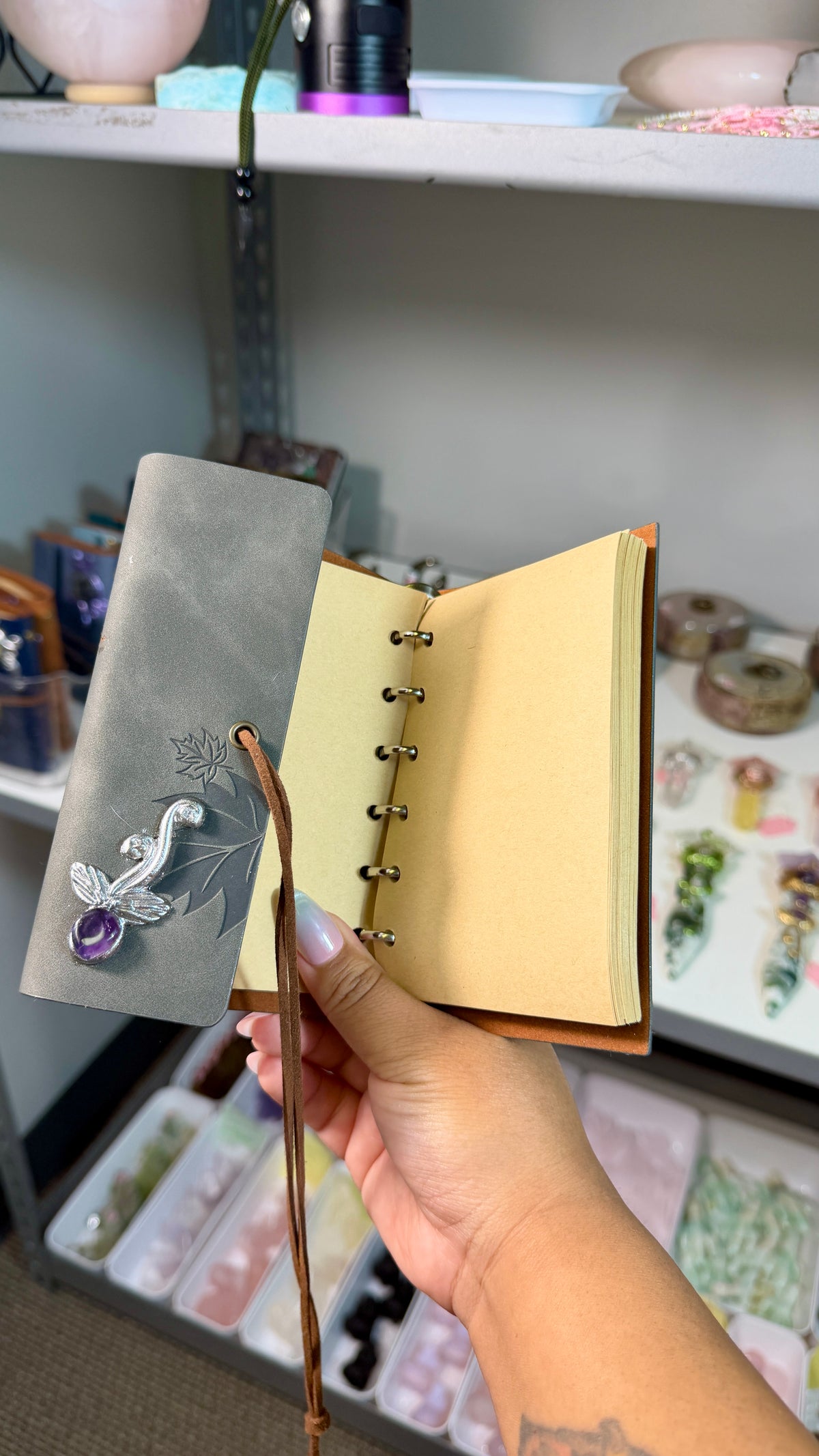 Enchanted Crystal Embellished Journal | Renaissance Faire Inspired Notebook | Gray Suede
