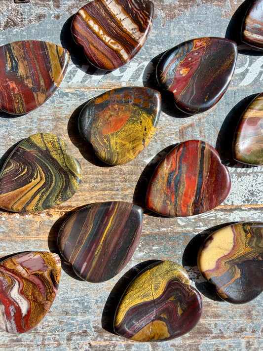 One (1) Tiger Iron, Jasper & Hematite Heart Worry Stone | Intuitively Chosen