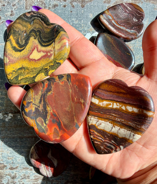 One (1) Tiger Iron, Jasper & Hematite Heart Worry Stone | Intuitively Chosen