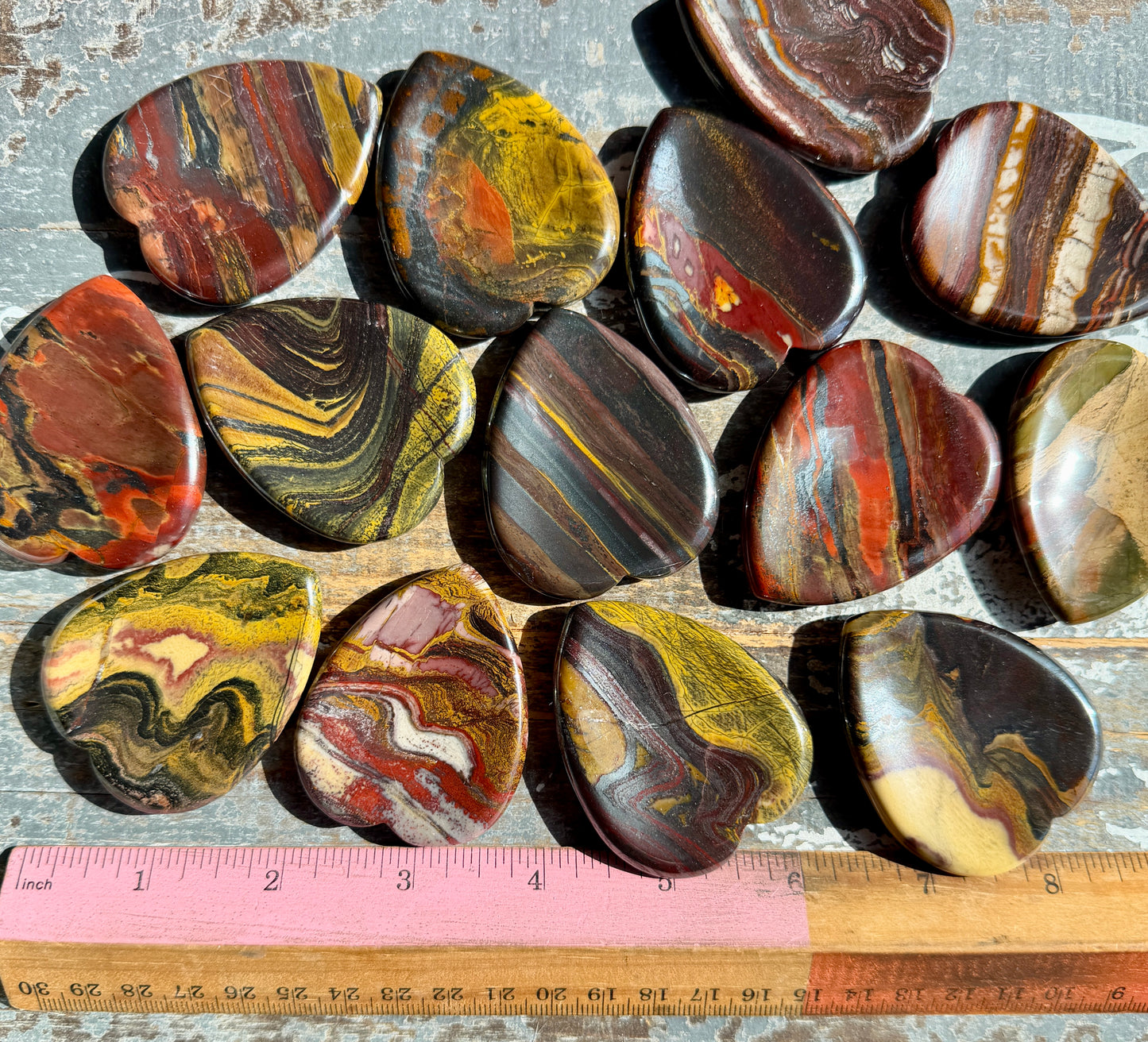 One (1) Tiger Iron, Jasper & Hematite Heart Worry Stone | Intuitively Chosen