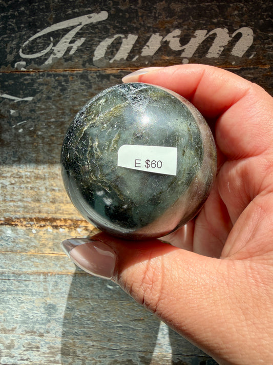 Gorgeous Labradorite + Black Moonstone Sphere | Opt E