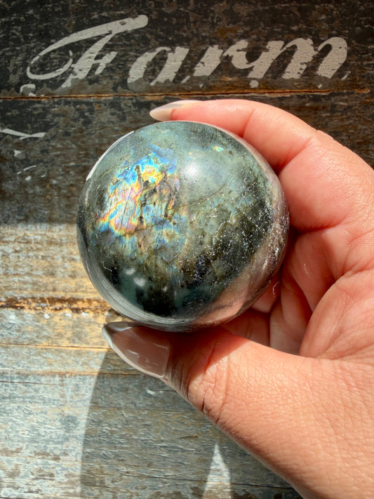 Gorgeous Labradorite + Black Moonstone Sphere | Opt E