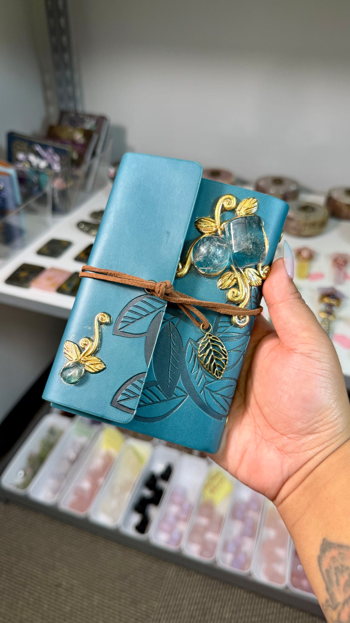 Enchanted Crystal Embellished Journal | Renaissance Faire Inspired Notebook | Dark Teal